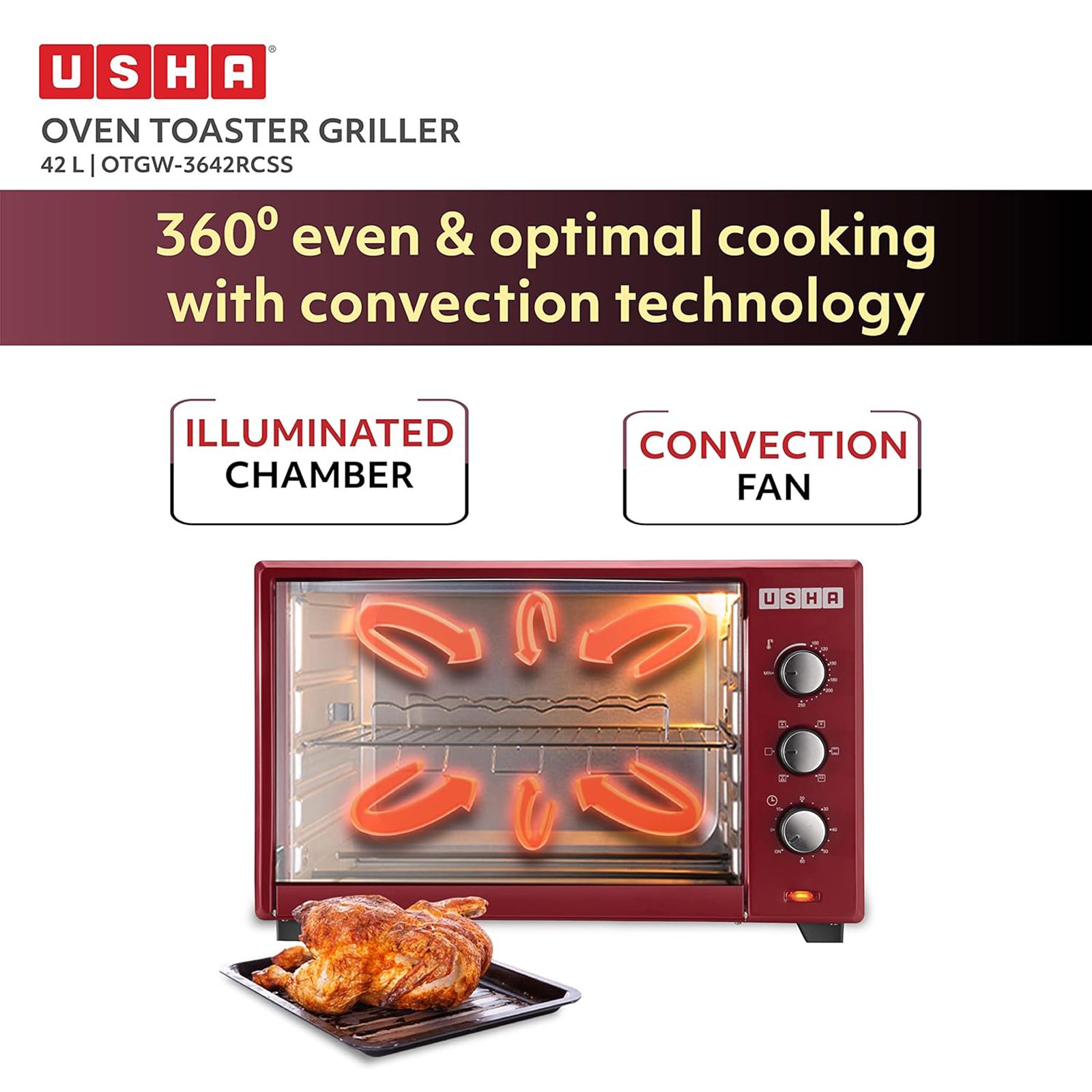 USHA 42L Oven Toaster Grill with Convection Technology (Stainless Steel & Wine)_14