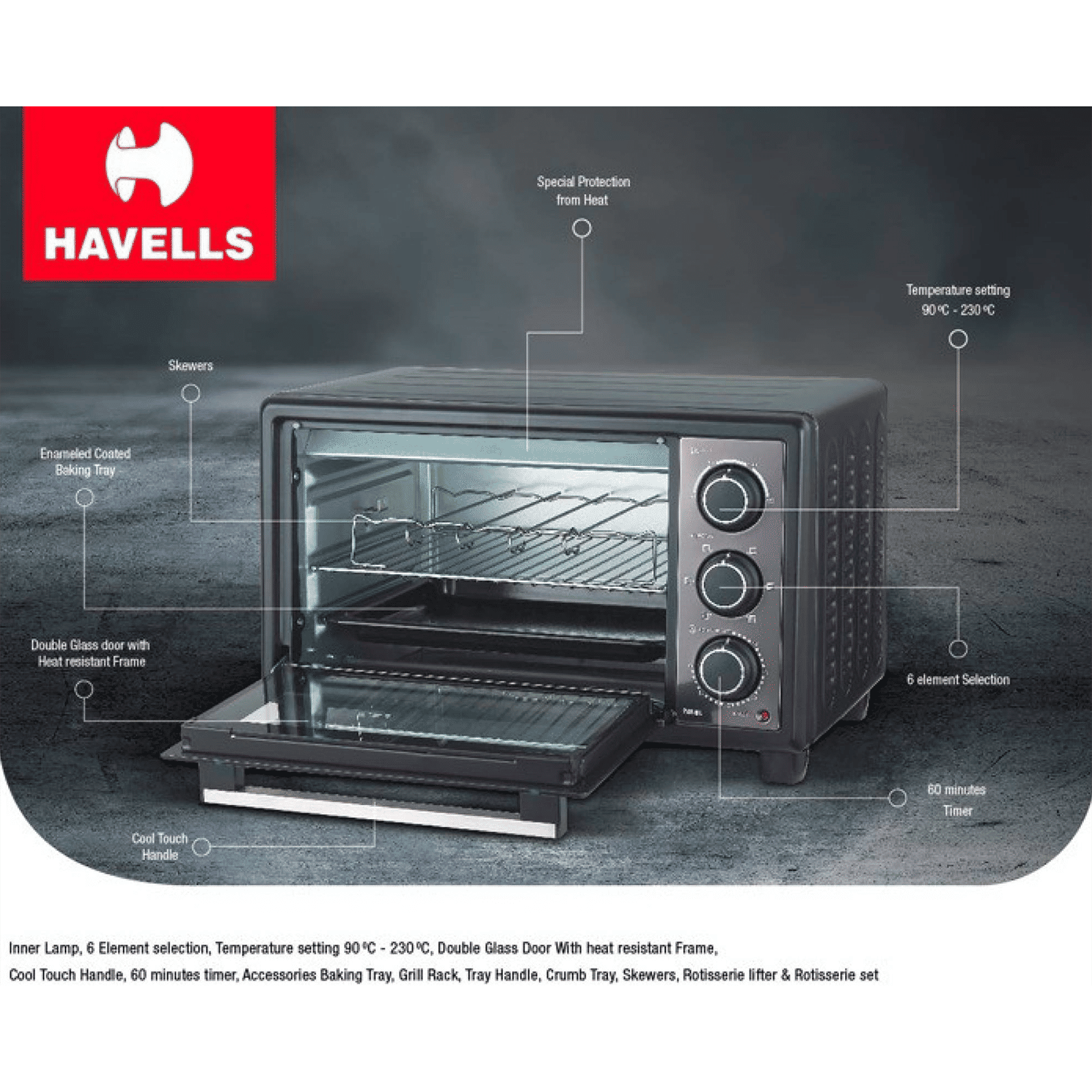 HAVELLS 24R BL 24L Oven Toaster Grill with Motorized Rotisserie (Black)_11