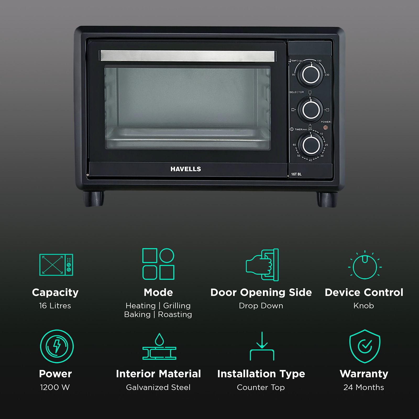 HAVELLS 16T BL 16L Oven Toaster Grill with Auto Shut Off (Black)_3
