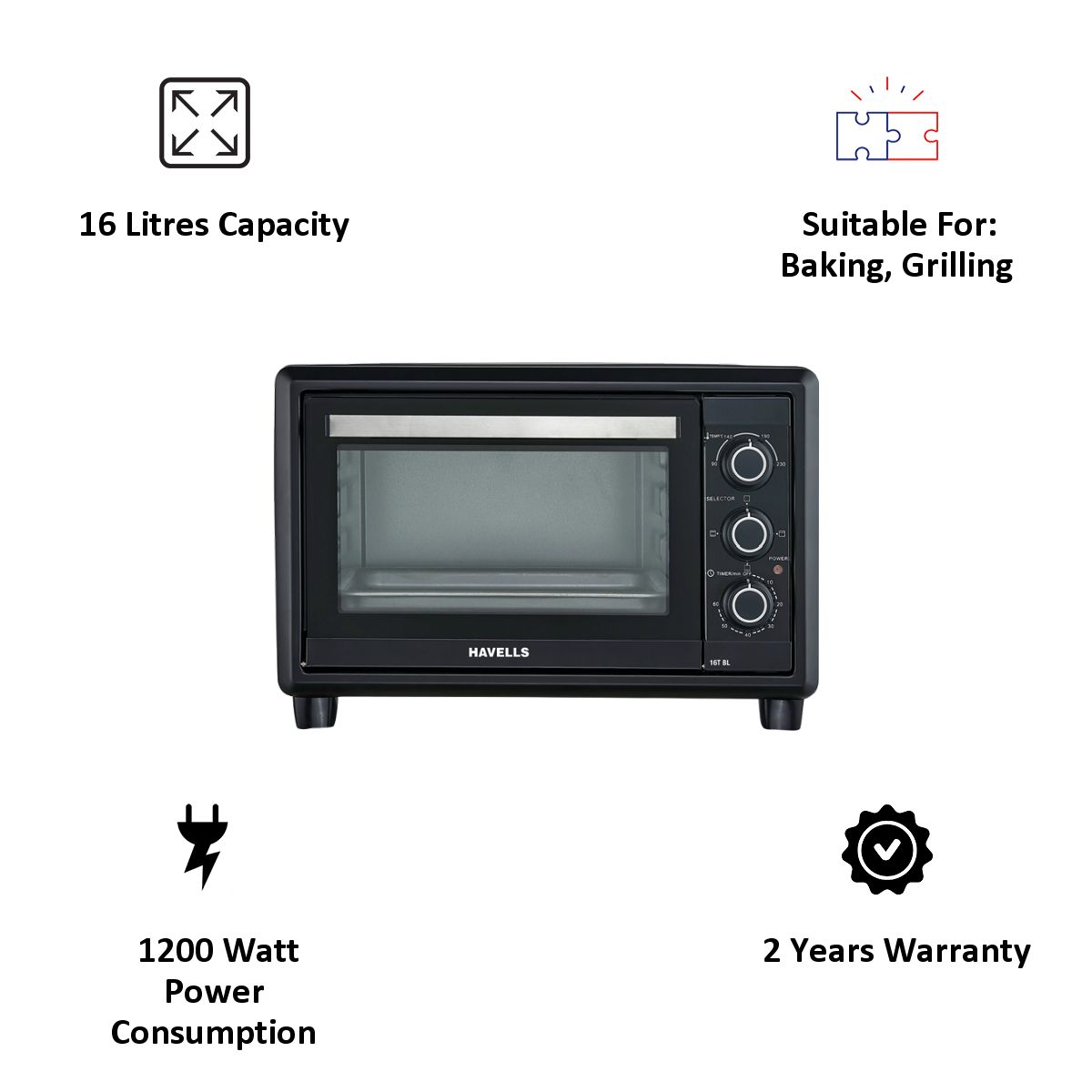 HAVELLS 16T BL 16L Oven Toaster Grill with Auto Shut Off (Black)_5