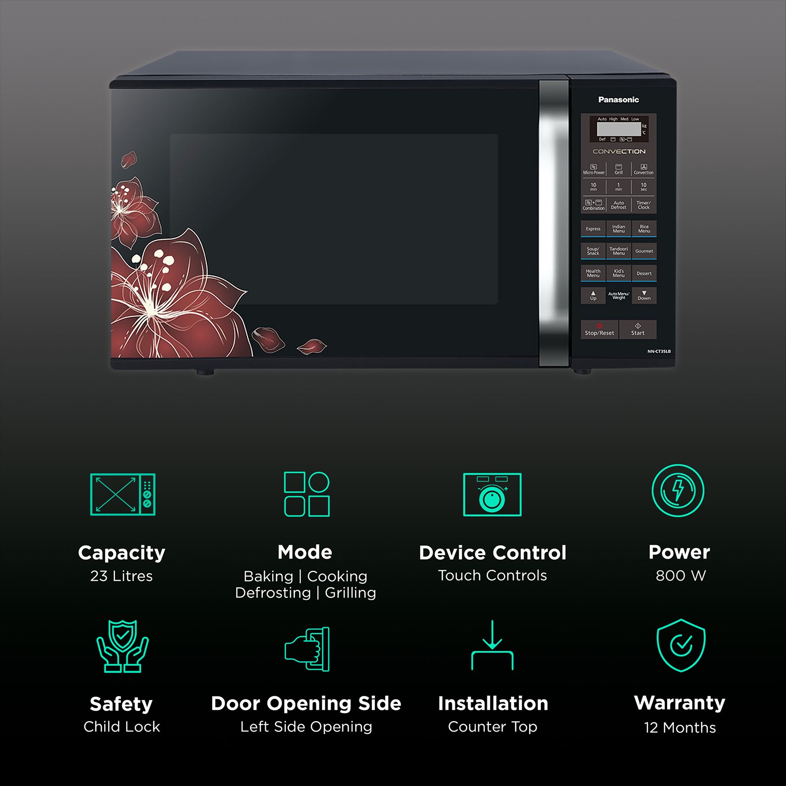 Panasonic 23L Convection Microwave Oven with 61 Autocook Menus (NN-CT35LBFDG, Black Floral) Panasonic 23L Convection Microwave Oven with 61 Autocook Menus (NN-CT35LBFDG, Black Floral)_3
