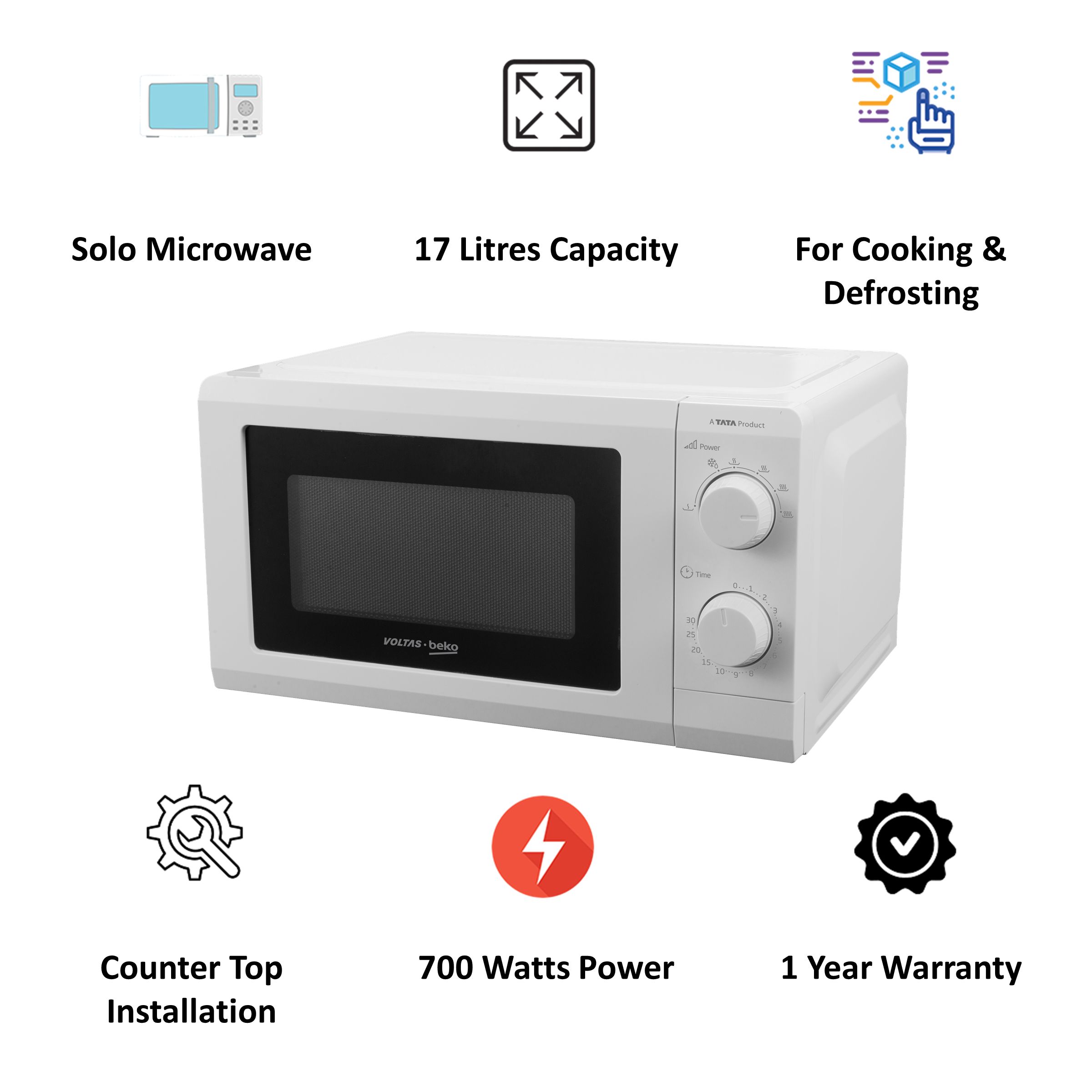 Voltas Beko 17 Litres Solo Microwave Oven (Pre-Heating Function, MS17WM, White) Voltas Beko 17 Litres Solo Microwave Oven (Pre-Heating Function, MS17WM, White)_3