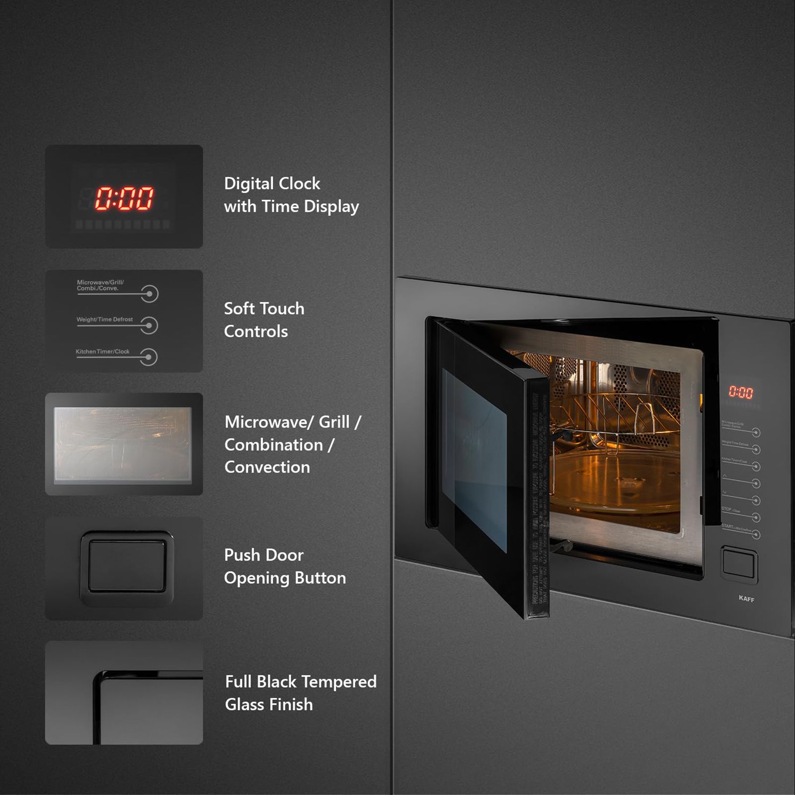 KAFF KMW8A 25L 60cm Built-in Microwave with Multi Programming Mode (KMW8A-BLK, Black)_9