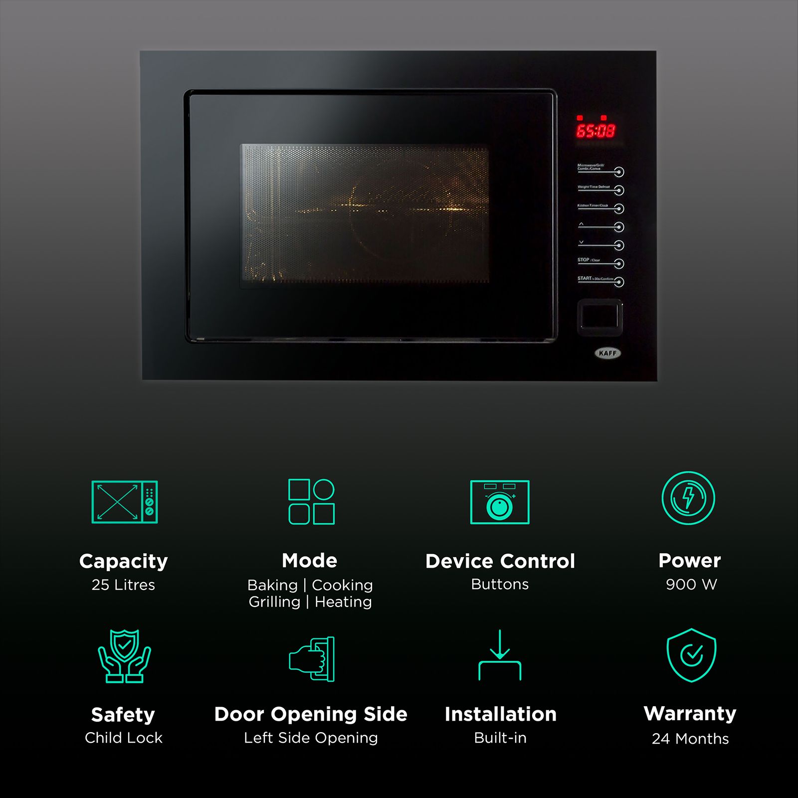 KAFF KMW8A 25L 60cm Built-in Microwave with Multi Programming Mode (KMW8A-BLK, Black)_3