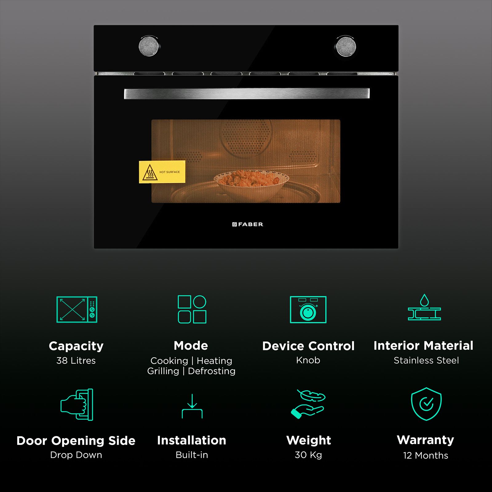 FABER FBIMWO GLM 38L Built-in Convection Microwave Oven with Electronic Control (Black) FABER FBIMWO GLM 38L Built-in Convection Microwave Oven with Electronic Control (Black)_3