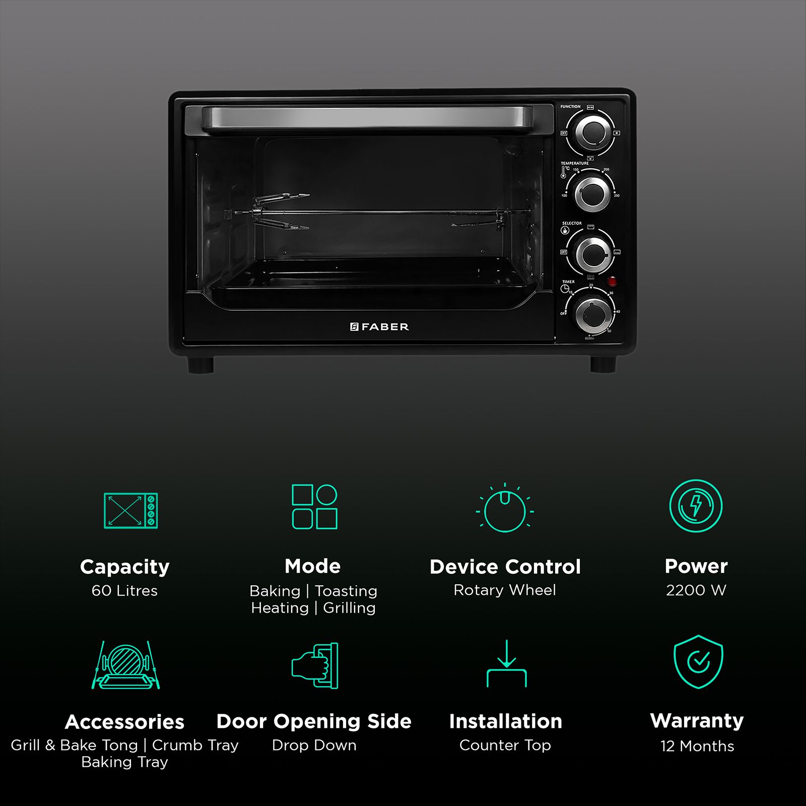 FABER FOTG BK 60L Oven Toaster Grill with Motorized Rotisserie (Black) FABER FOTG BK 60L Oven Toaster Grill with Motorized Rotisserie (Black)_3