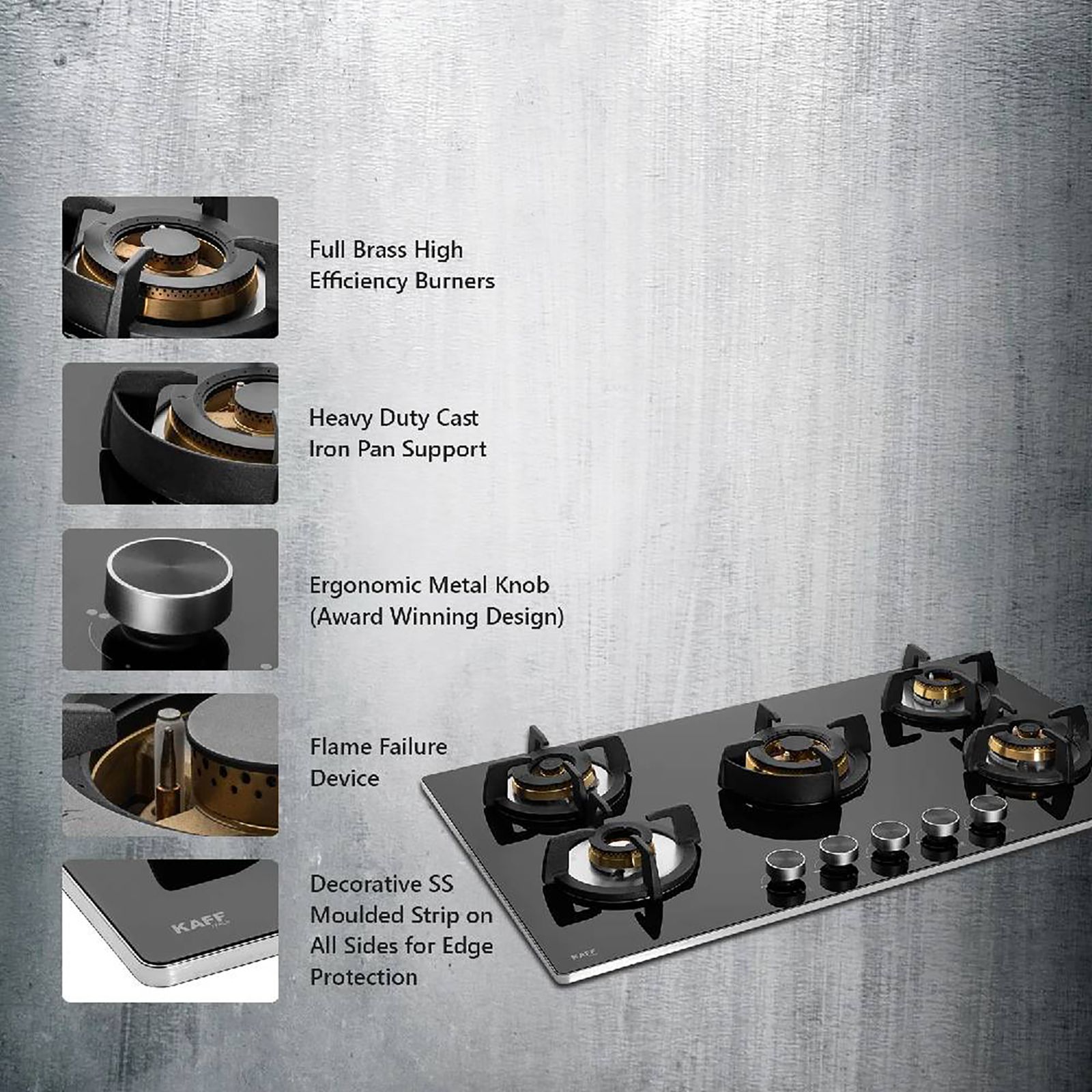 KAFF Bellini Tempered Glass Top 5 Burner Automatic Electric Hob (Flame Failure Device, Black) KAFF Bellini Tempered Glass Top 5 Burner Automatic Electric Hob (Flame Failure Device, Black)_14