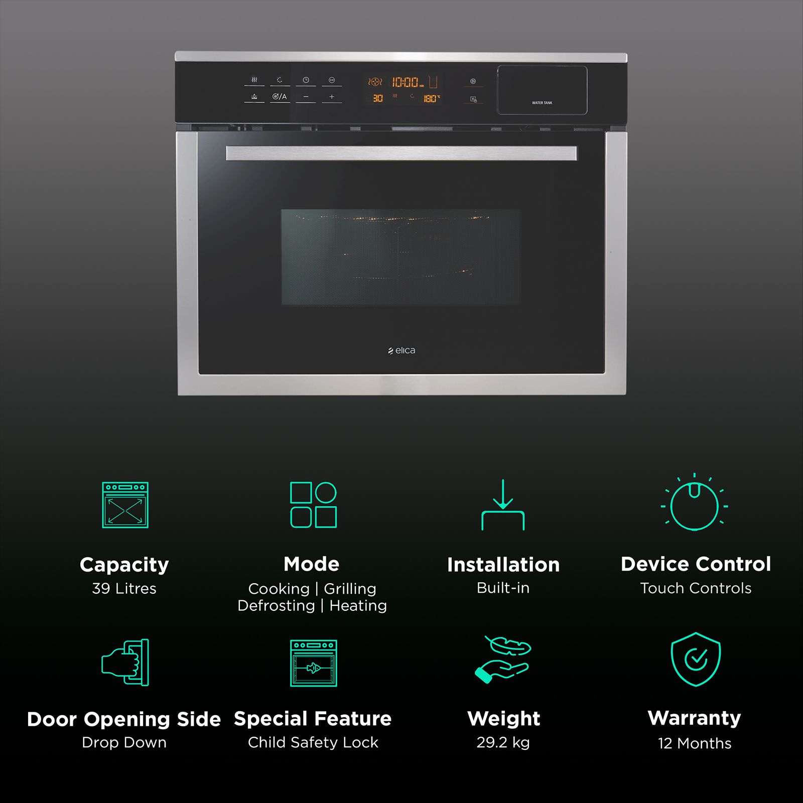elica EPBI 390 39L 60cm Built-in Microwave with 48 Autocook Menus (2454, Stainless Steel) elica EPBI 390 39L 60cm Built-in Microwave with 48 Autocook Menus (2454, Stainless Steel)_3