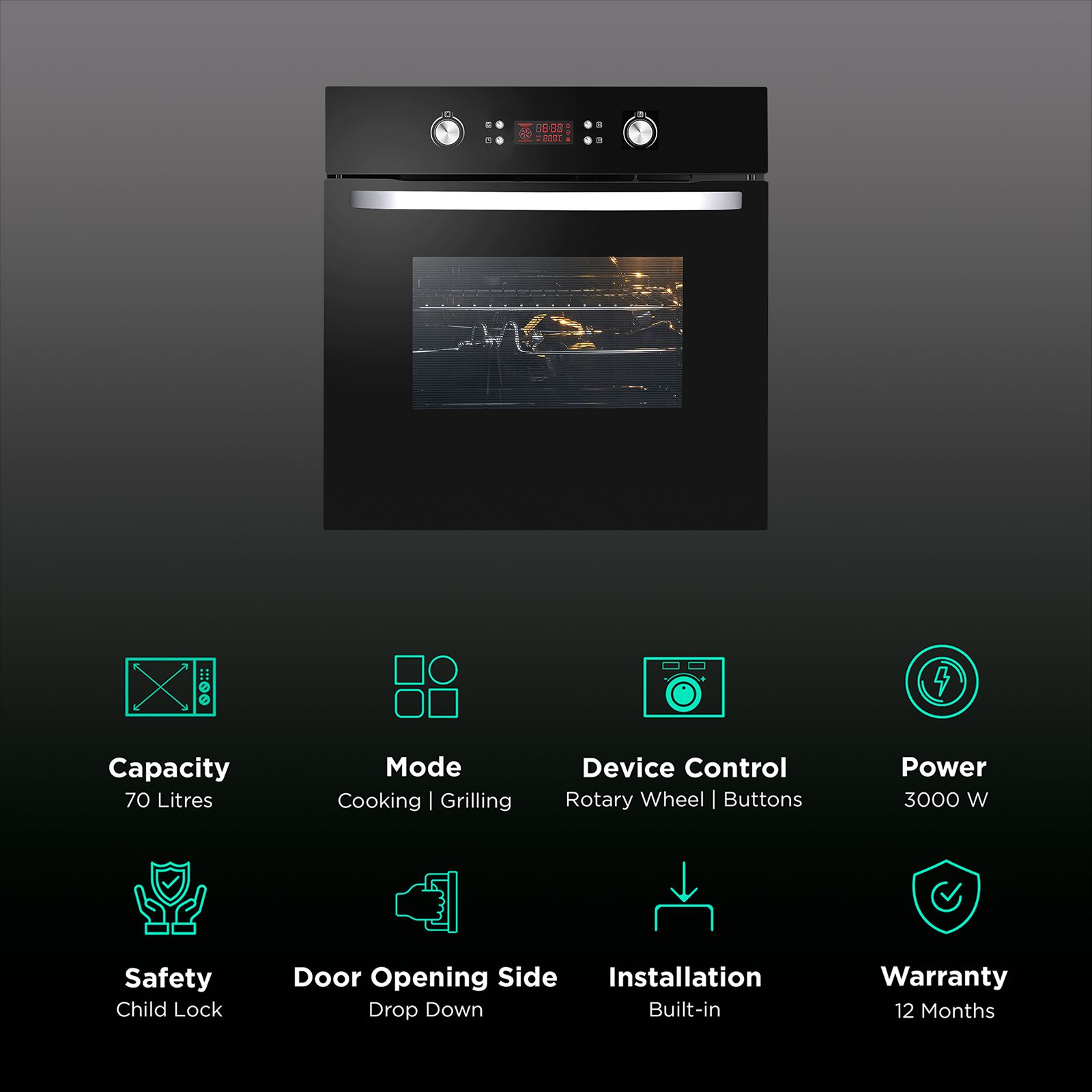 elica 70L 60cm Built-in Convection Microwave with LED Display (EPBI 1064 DMF, Black) elica 70L 60cm Built-in Convection Microwave with LED Display (EPBI 1064 DMF, Black)_3
