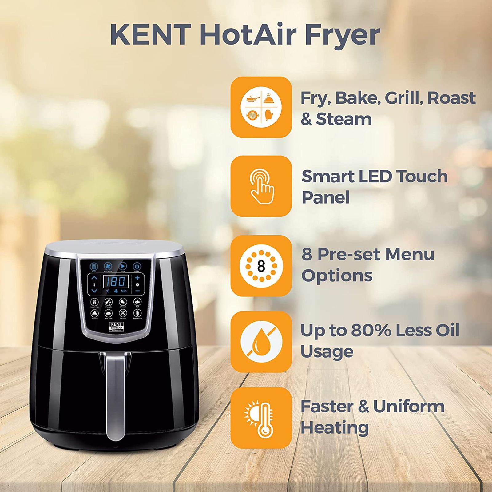 KENT 1.4L 1350 Watt Digital Air Fryer with Rapid Air Technology (Black) KENT 1.4L 1350 Watt Digital Air Fryer with Rapid Air Technology (Black)_10