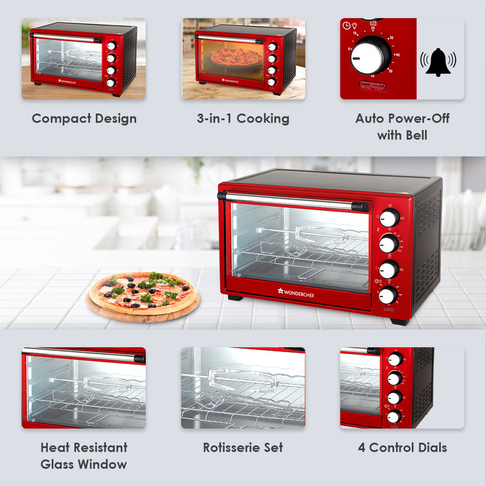 WONDERCHEF Crimson Edge 28L Oven Toaster Grill with Cutting Edge Technology (Red) WONDERCHEF Crimson Edge 28L Oven Toaster Grill with Cutting Edge Technology (Red)_9