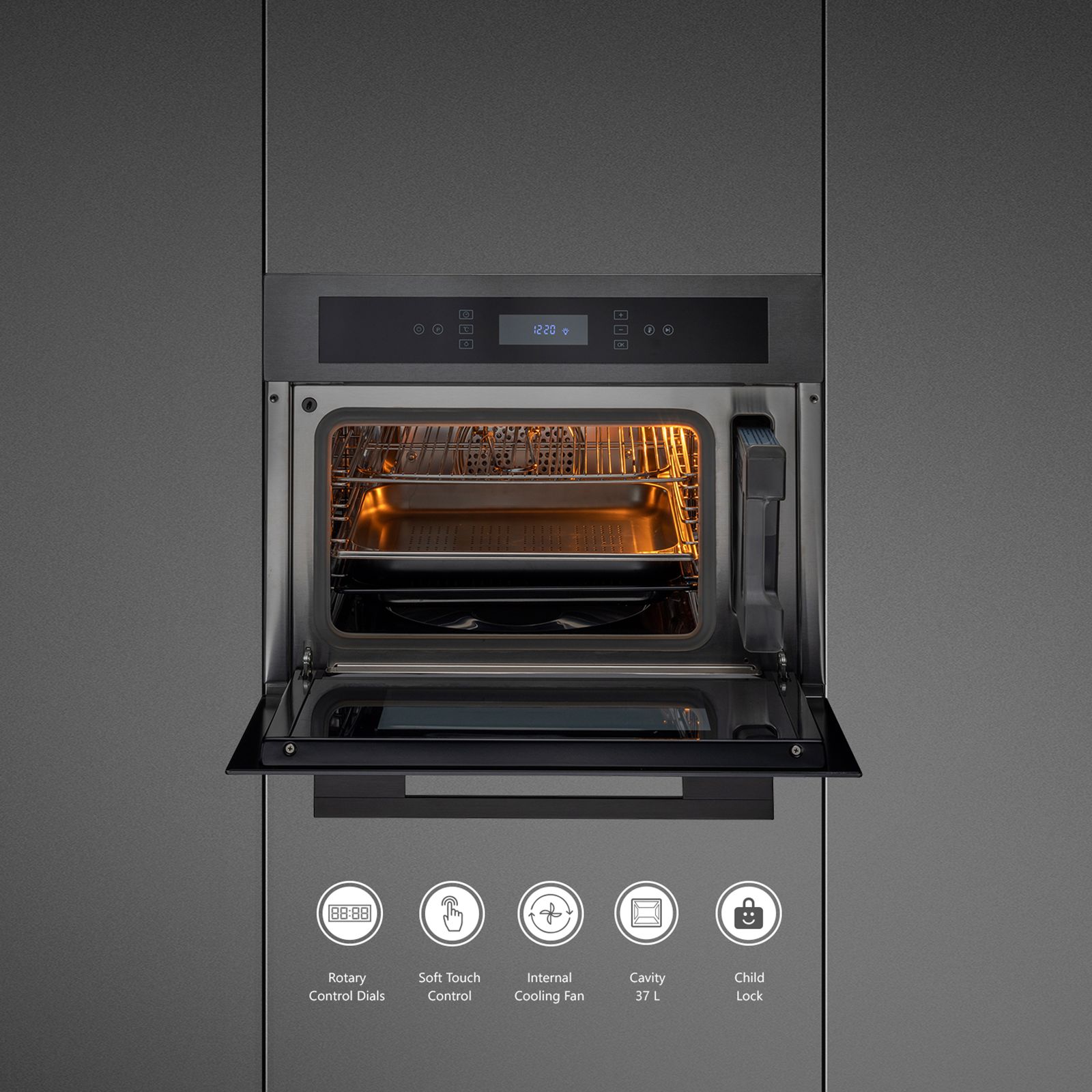 KAFF Series Mazzini 37L 60cm Built-in Electric Steam Microwave with Memory Function (MZST6TN, Black)_7