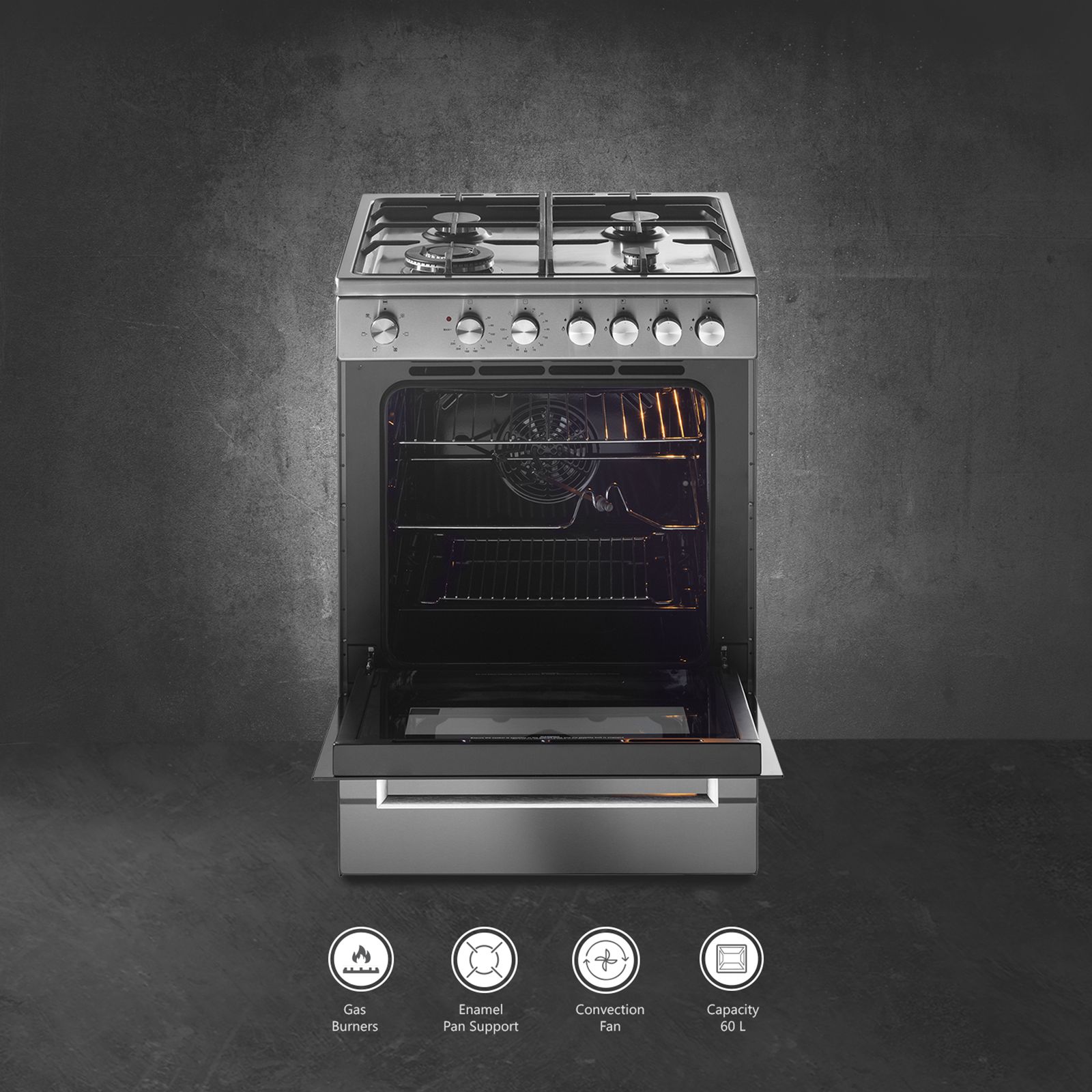 KAFF 60 Litres 4 Burner Cooking Range with Electric Oven (KAB60SS, Silver) KAFF 60 Litres 4 Burner Cooking Range with Electric Oven (KAB60SS, Silver)_6