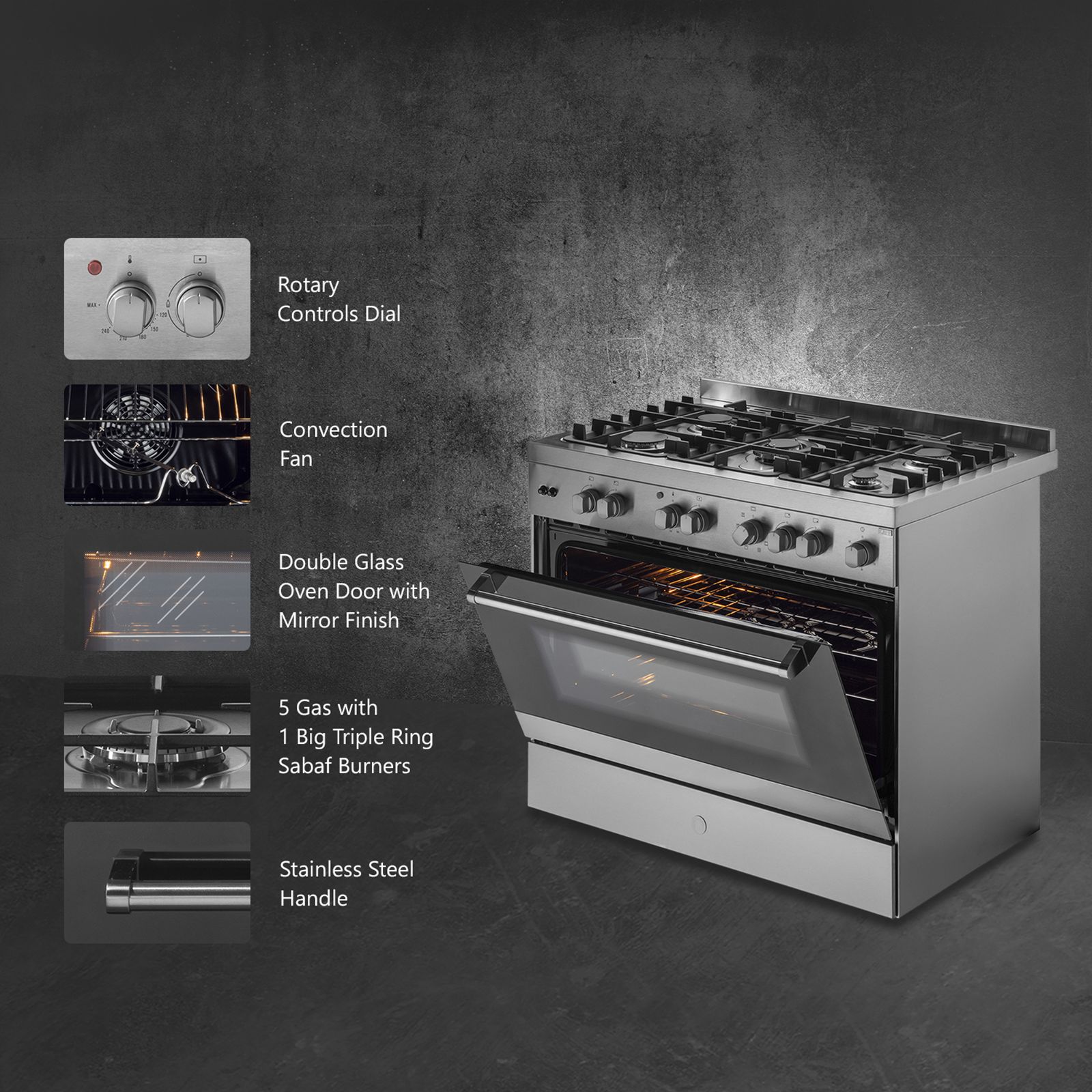 KAFF 100 Litres 5 Burner Cooking Range with Electric Oven (KGM90, Silver) KAFF 100 Litres 5 Burner Cooking Range with Electric Oven (KGM90, Silver)_4