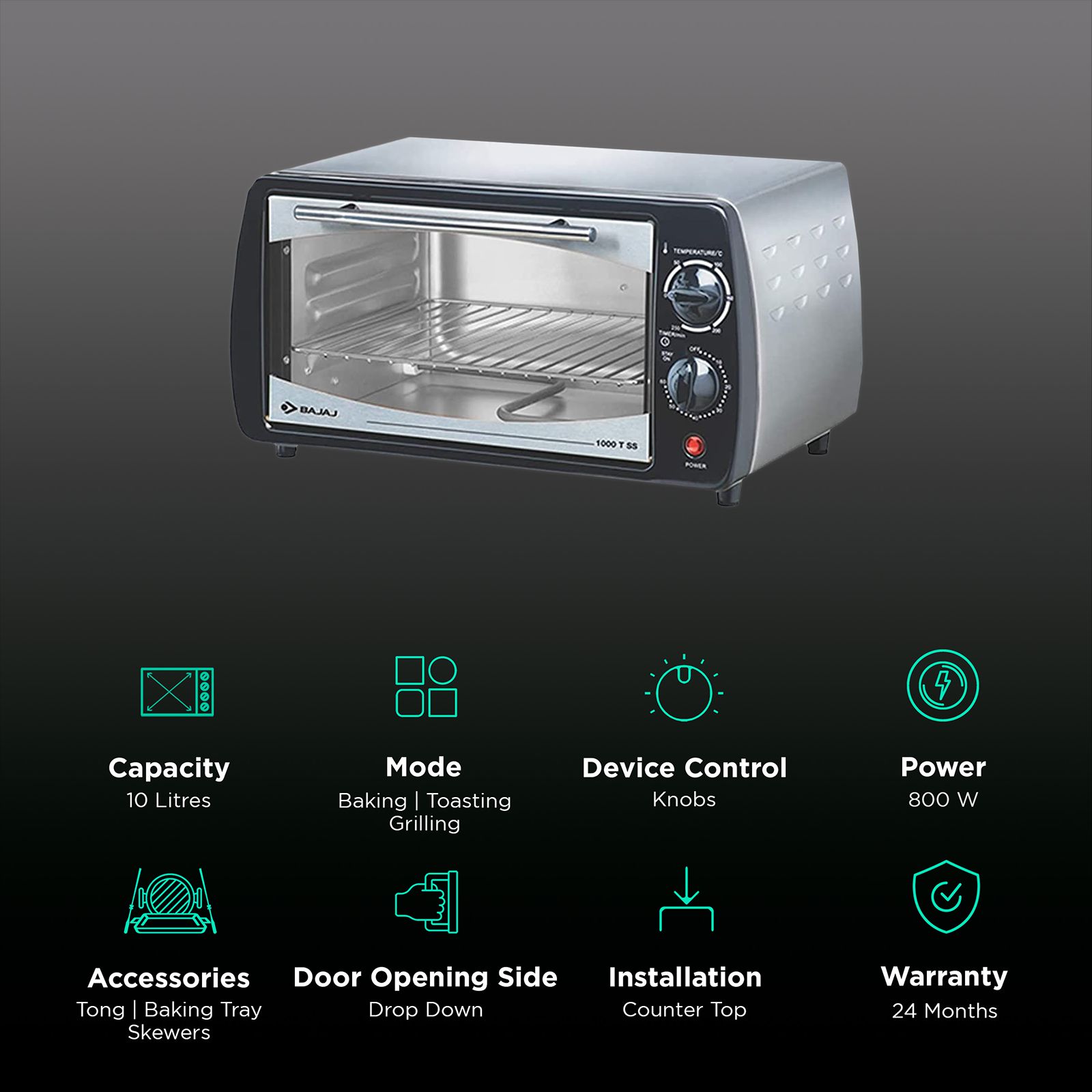 BAJAJ Majesty 1000 TSS 10L Oven Toaster Grill with Unique Heating Element Design (Black/Silver) BAJAJ Majesty 1000 TSS 10L Oven Toaster Grill with Unique Heating Element Design (Black/Silver)_3