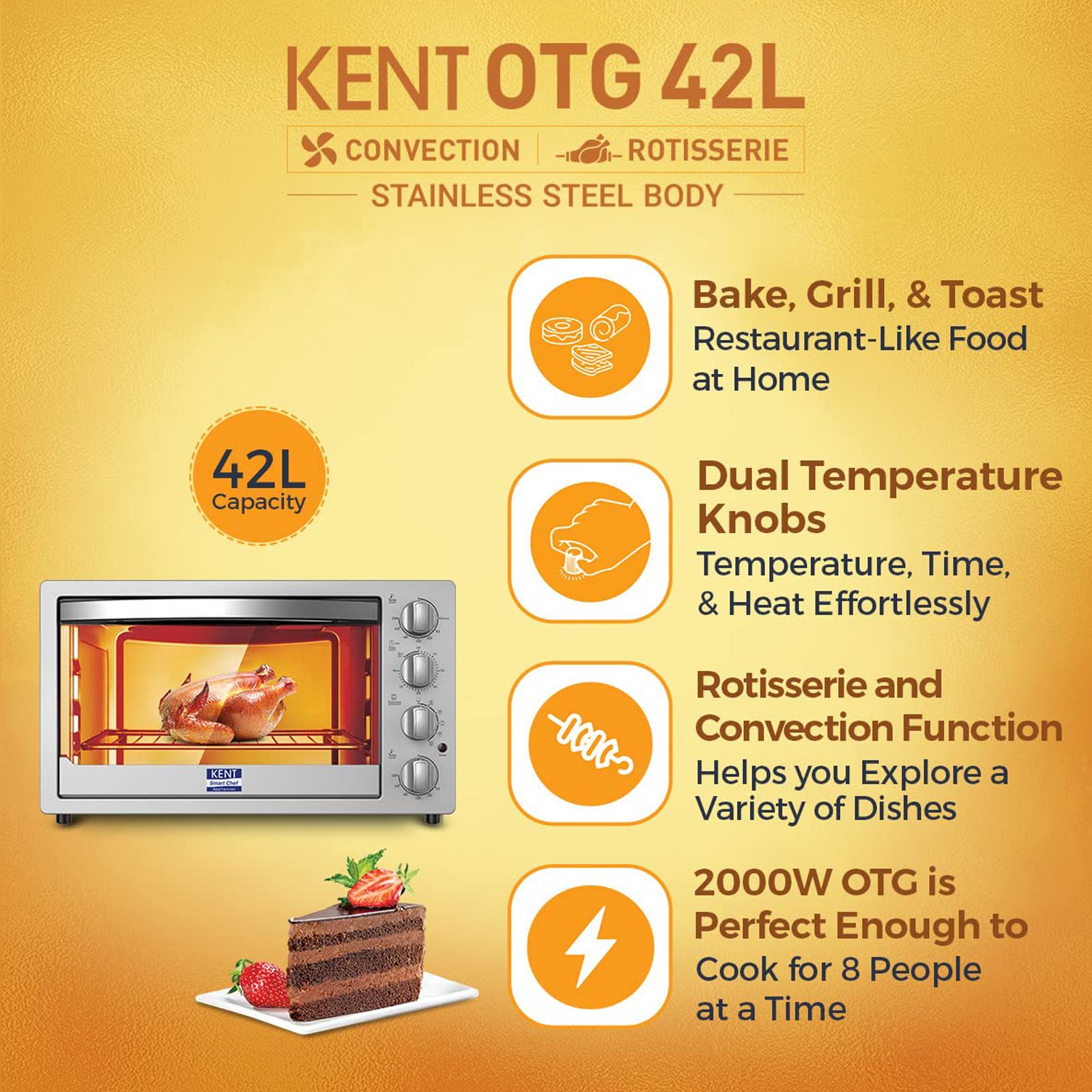 KENT 42L Oven Toaster Grill with Rotisserie & Convection Function (16080, Silver) KENT 42L Oven Toaster Grill with Rotisserie & Convection Function (16080, Silver)_8