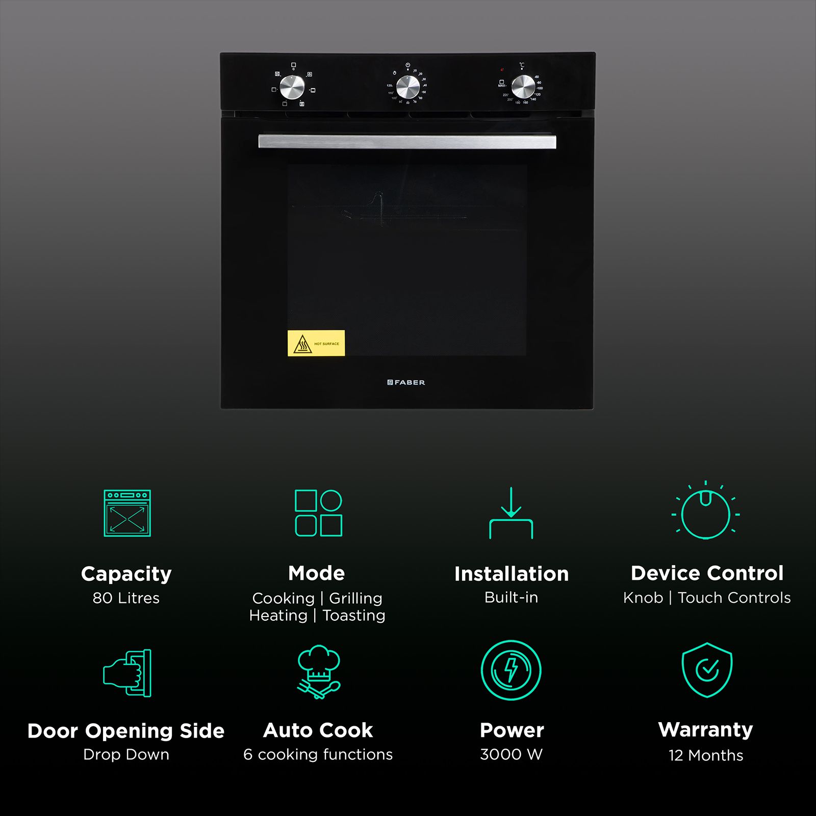 FABER FBIO 6F BK 80L Built-in Microwave with Digital Display (116.0680.241, Black) FABER FBIO 6F BK 80L Built-in Microwave with Digital Display (116.0680.241, Black)_3