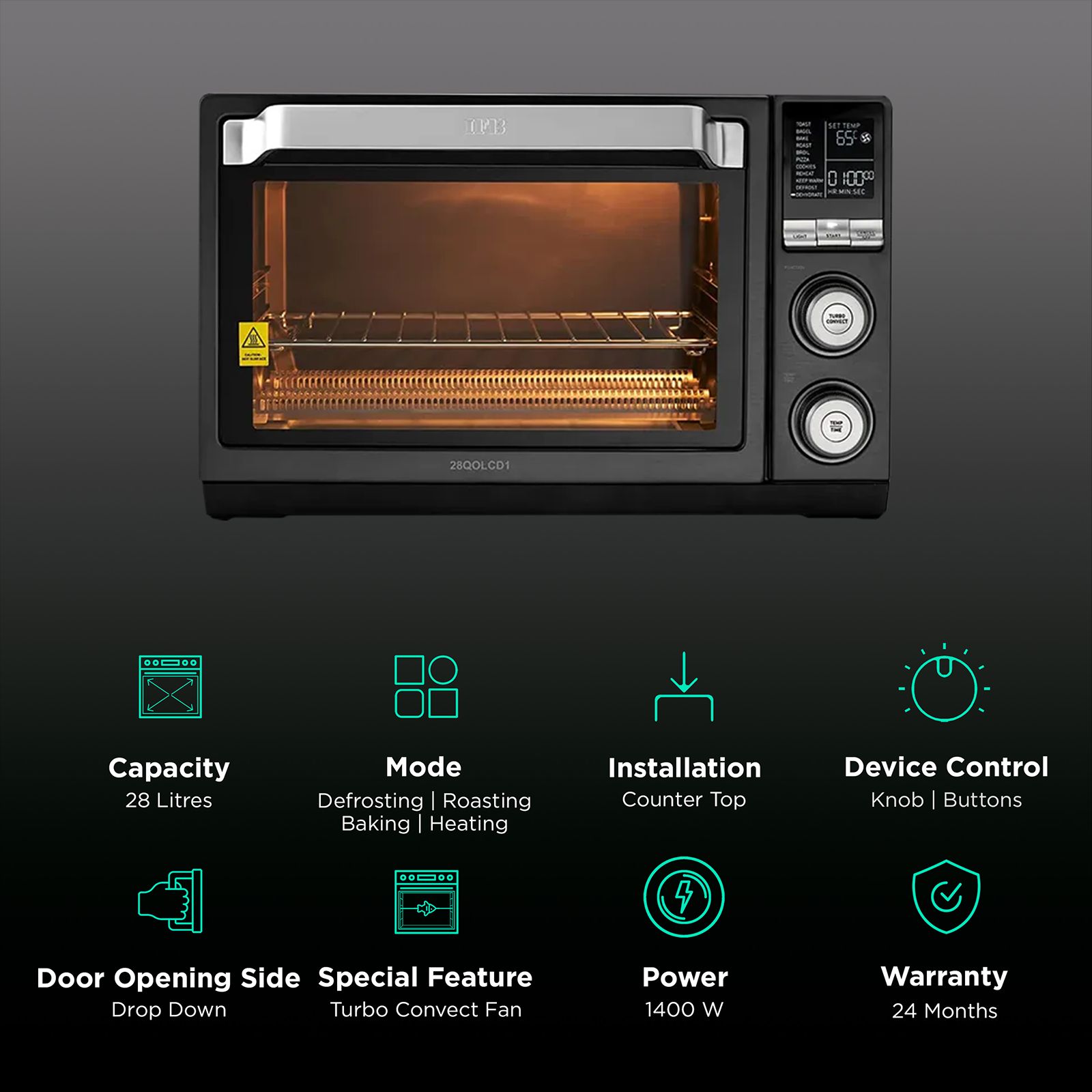 IFB 28L Quartz Oven with 4 Quartz Heating Mechanism (28QOLCD1, Dark Grey) IFB 28L Quartz Oven with 4 Quartz Heating Mechanism (28QOLCD1, Dark Grey)_3