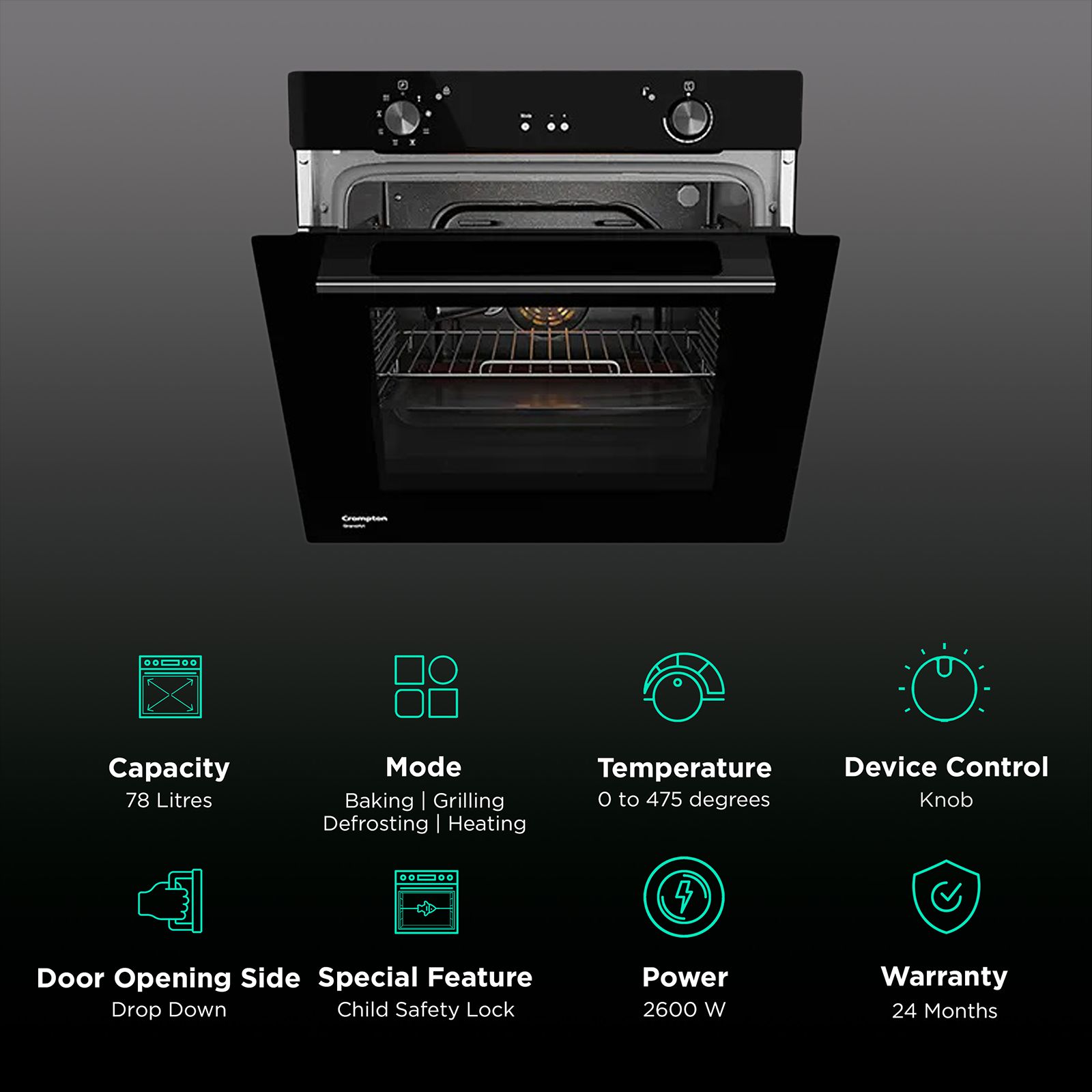 Crompton GrandArt 78L Built-in Microwave Oven with Catalytic Enamel Panel (Midnight Black) Crompton GrandArt 78L Built-in Microwave Oven with Catalytic Enamel Panel (Midnight Black)_3