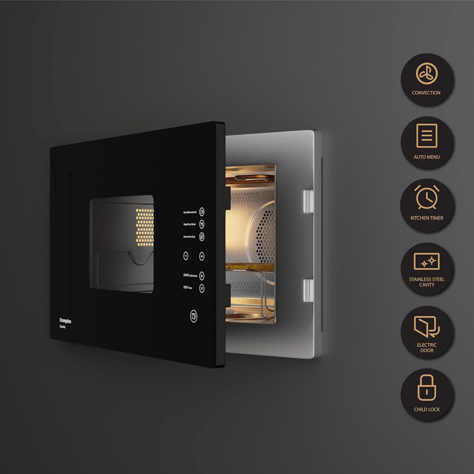 Crompton GrandArt 25L Built-in Convection Microwave Oven with 8 Autocook Menus (MWO-GACON25L--MBL, Midnight Black) Crompton GrandArt 25L Built-in Convection Microwave Oven with 8 Autocook Menus (MWO-GACON25L--MBL, Midnight Black)_11