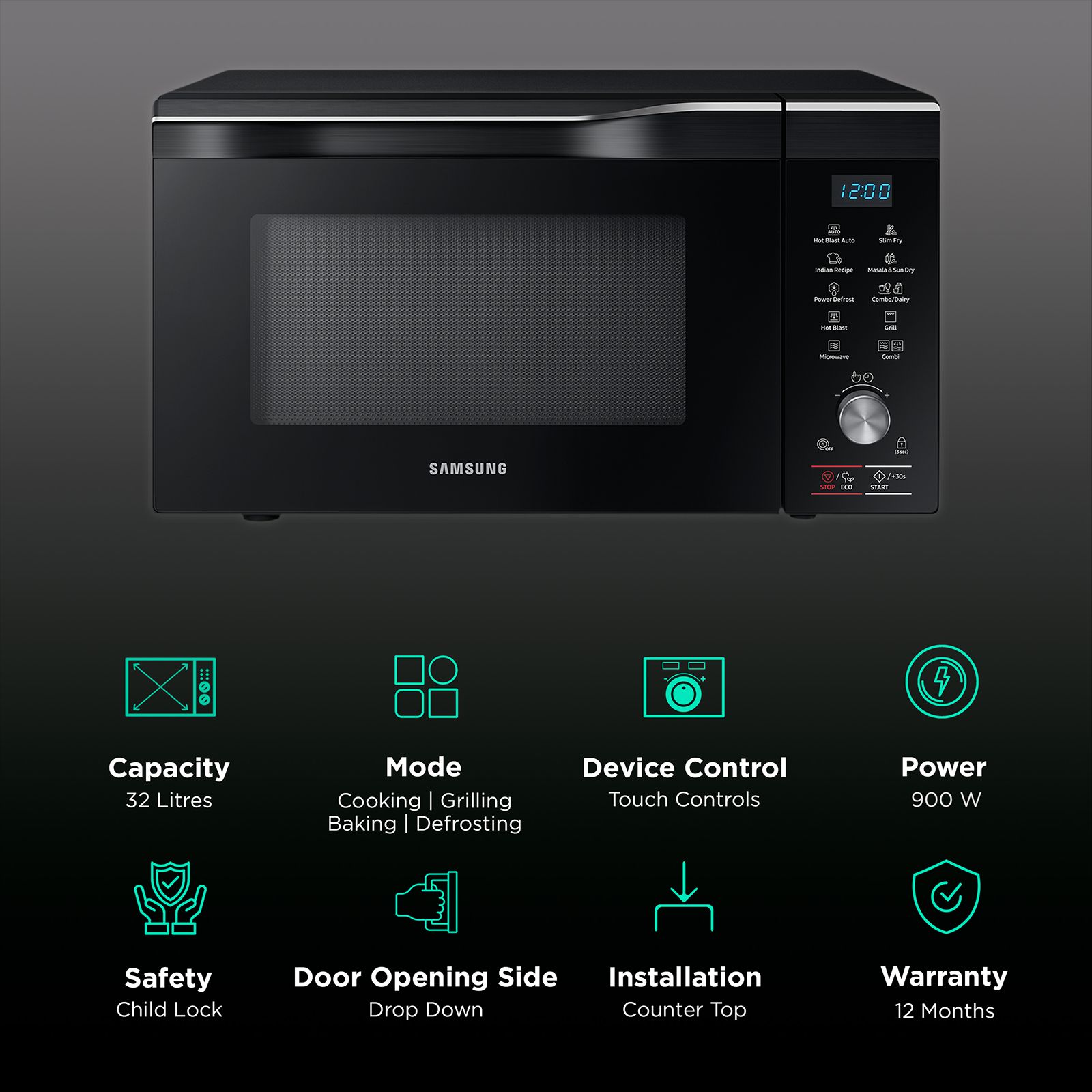 SAMSUNG 32L Convection Microwave Oven with SLIM FRY Technology (MC32A7056CK/TL, Black) SAMSUNG 32L Convection Microwave Oven with SLIM FRY Technology (MC32A7056CK/TL, Black)_3