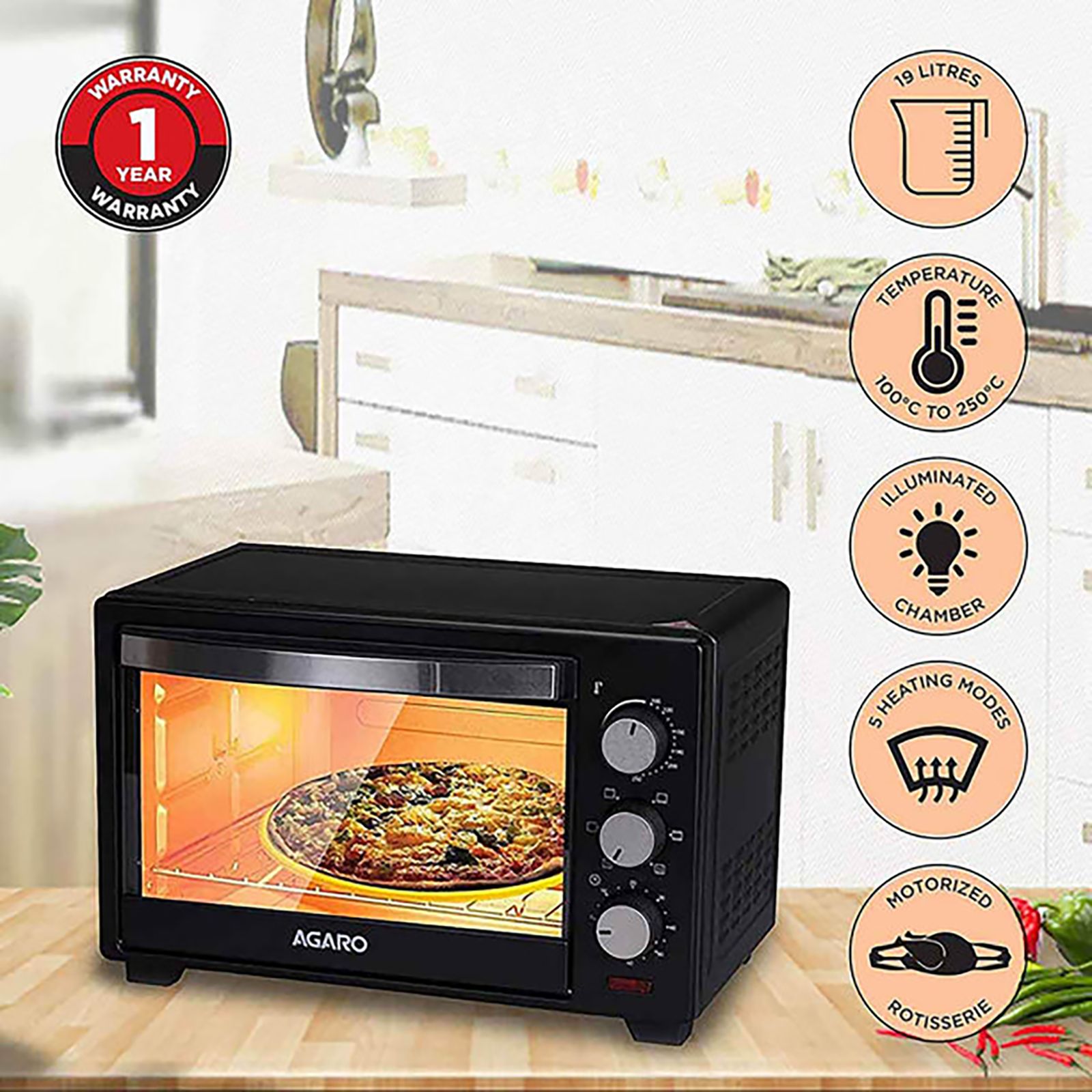 AGARO Marvel 19L Oven Toaster Grill with 5 Heating Modes (Black) AGARO Marvel 19L Oven Toaster Grill with 5 Heating Modes (Black)_14
