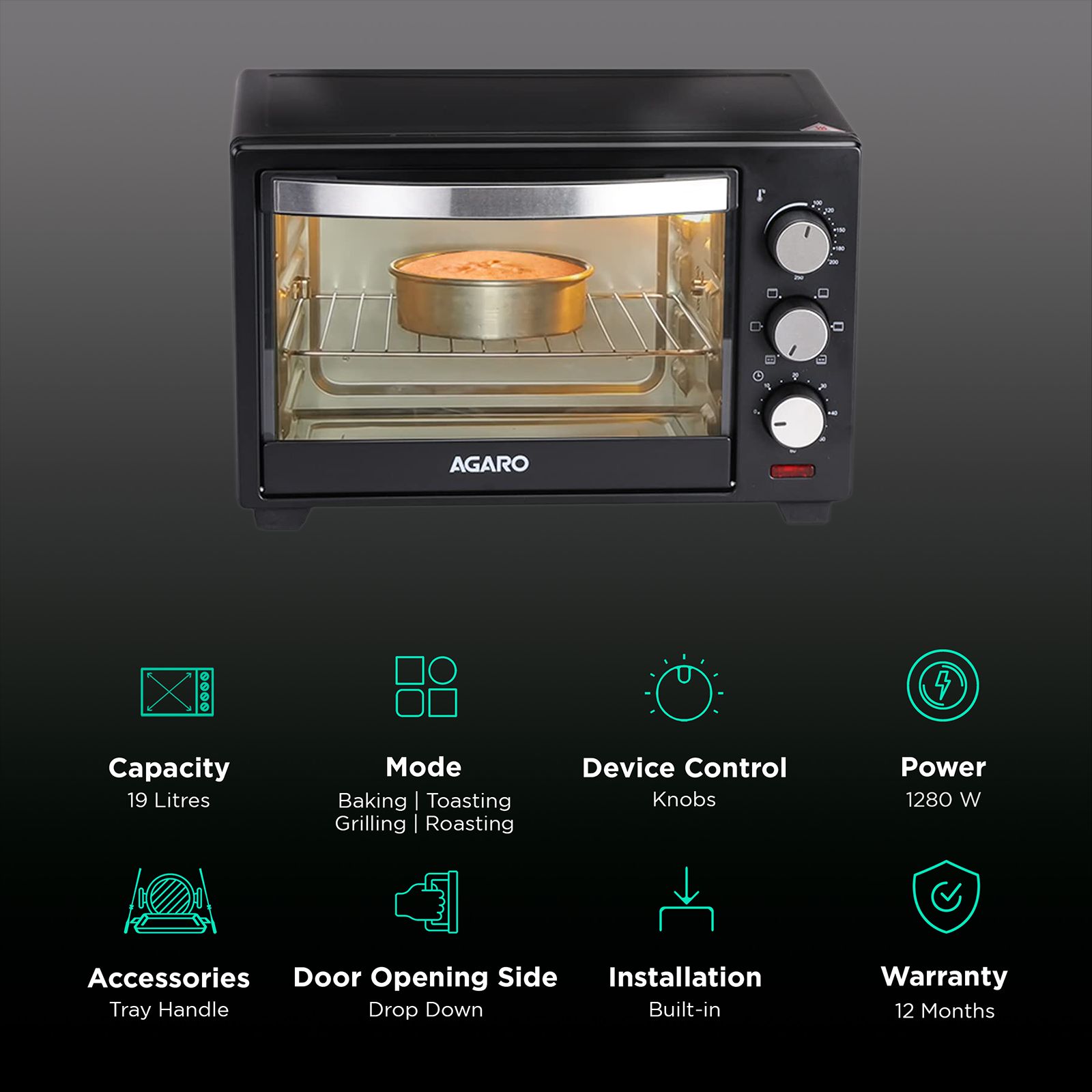 AGARO Marvel 19L Oven Toaster Grill with 5 Heating Modes (Black) AGARO Marvel 19L Oven Toaster Grill with 5 Heating Modes (Black)_3