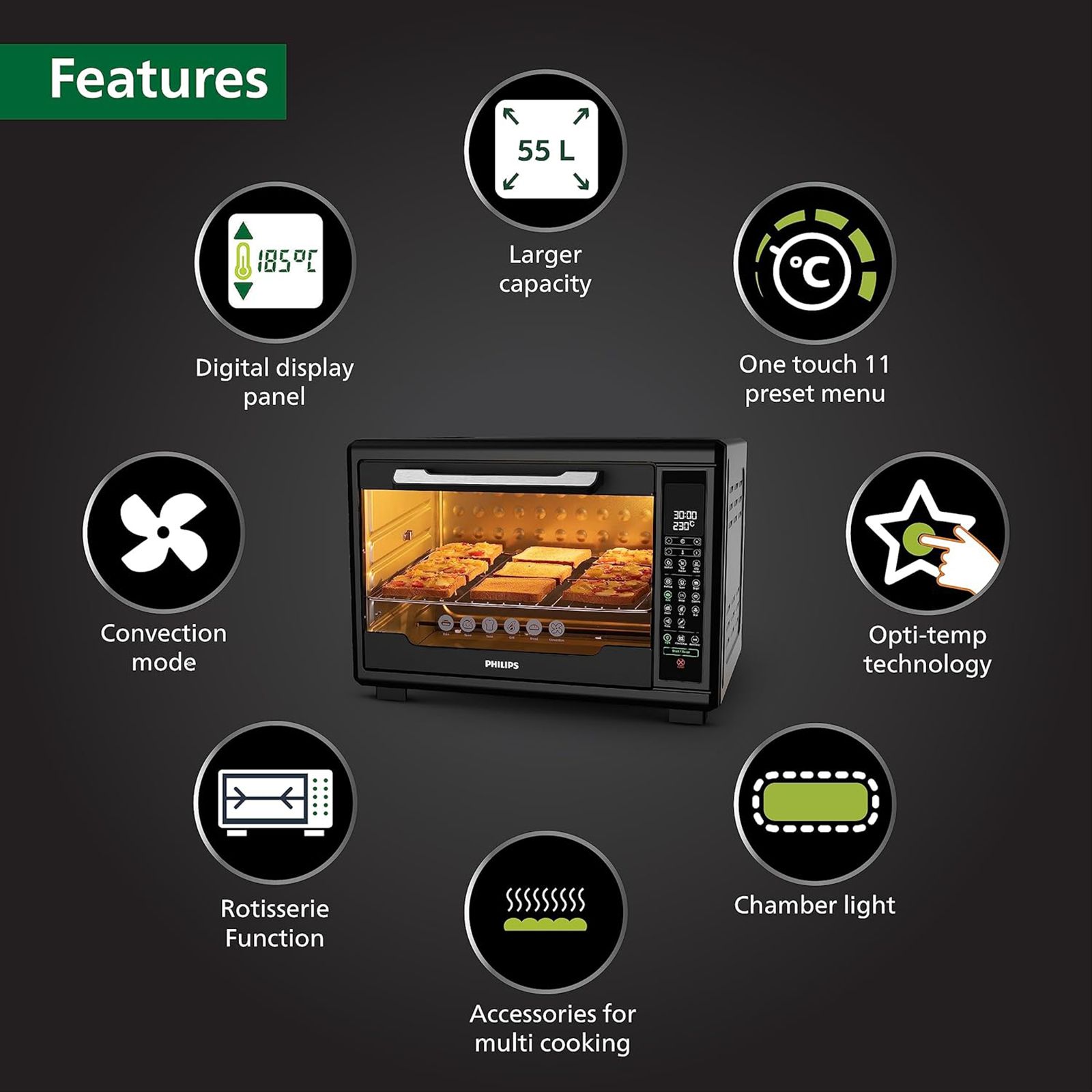 PHILIPS 55L Oven Toaster Grill with Opti Temp Technology (HD6977/00, Black)_4
