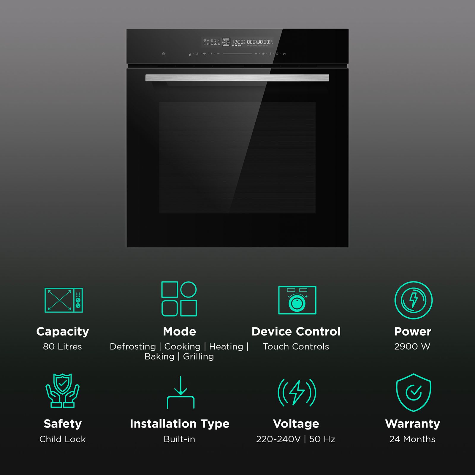 elica EPBI 1167 MTC BK 80L 60cm Built-in Electric Oven with Convection and Rotisserie (3555, Black) elica EPBI 1167 MTC BK 80L 60cm Built-in Electric Oven with Convection and Rotisserie (3555, Black)_3