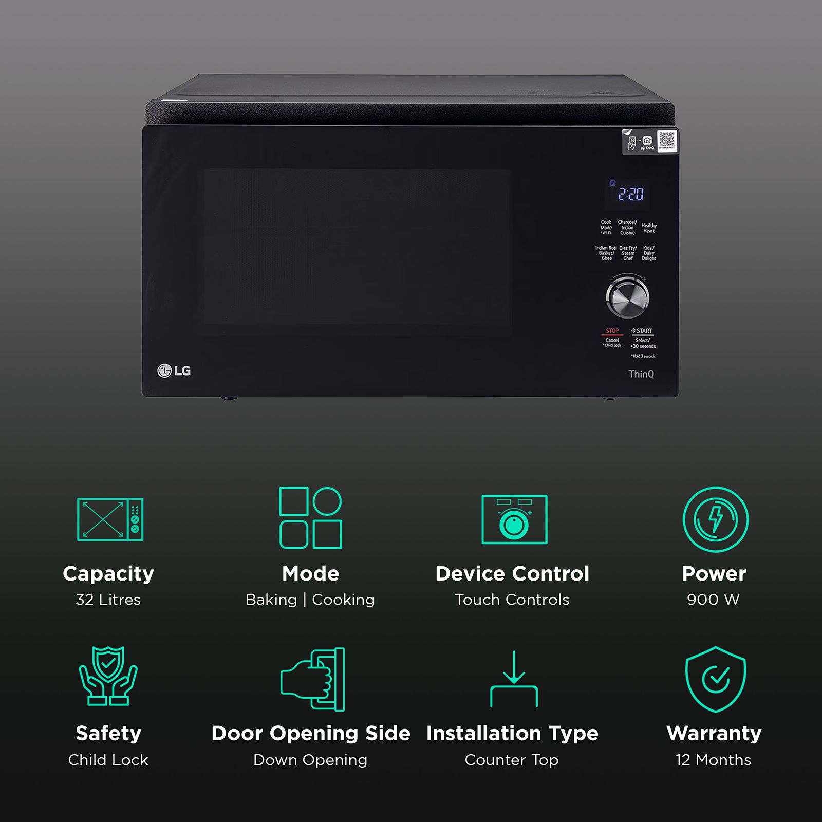 LG MJEN326SFW 32L Charcoal Convection Microwave Oven with Wi-Fi Enabled (Black Smog) LG MJEN326SFW 32L Charcoal Convection Microwave Oven with Wi-Fi Enabled (Black Smog)_3