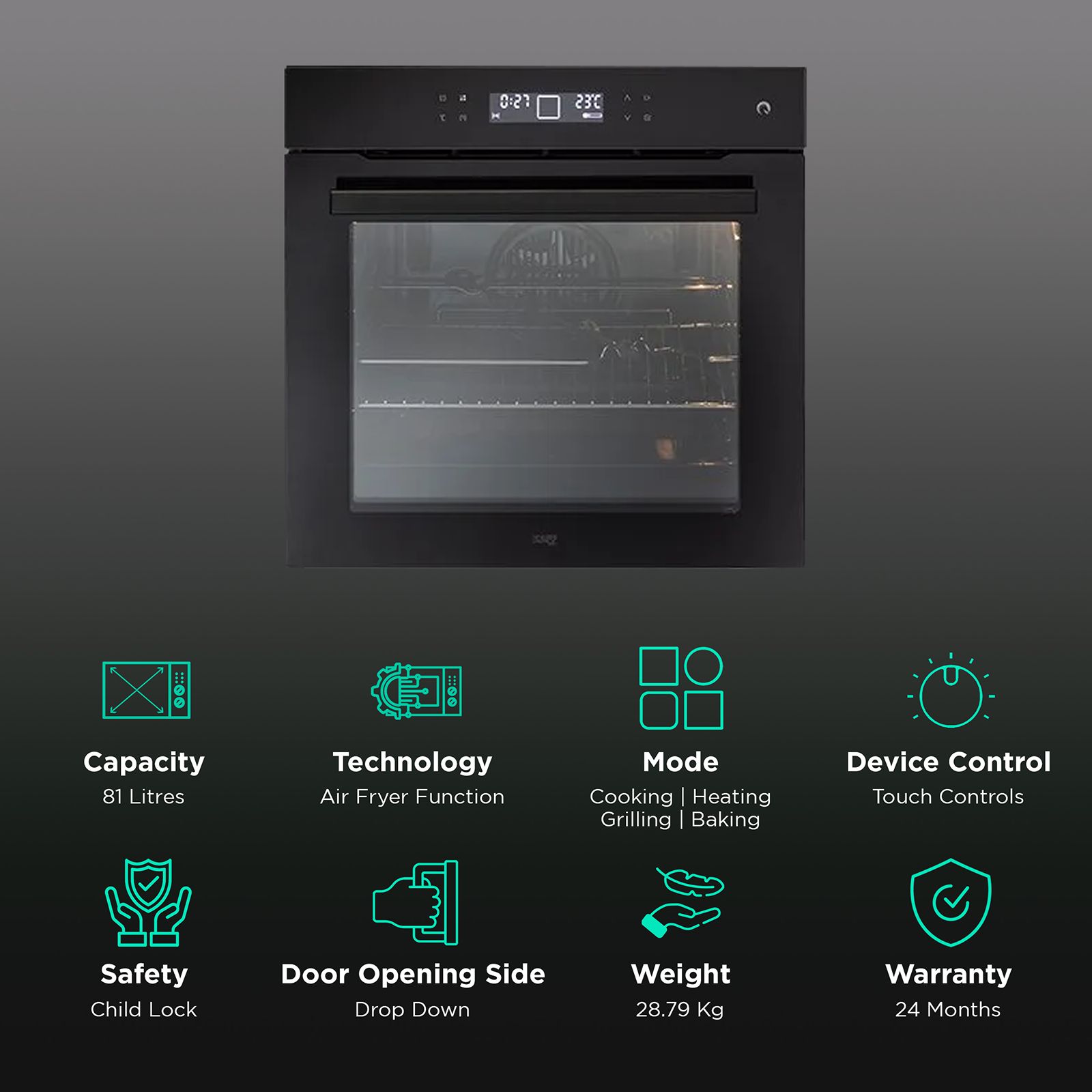 KAFF 81L 60cm Built-in Electric Oven with Air Fryer Function (OV81GIKFAFR, Black)_3
