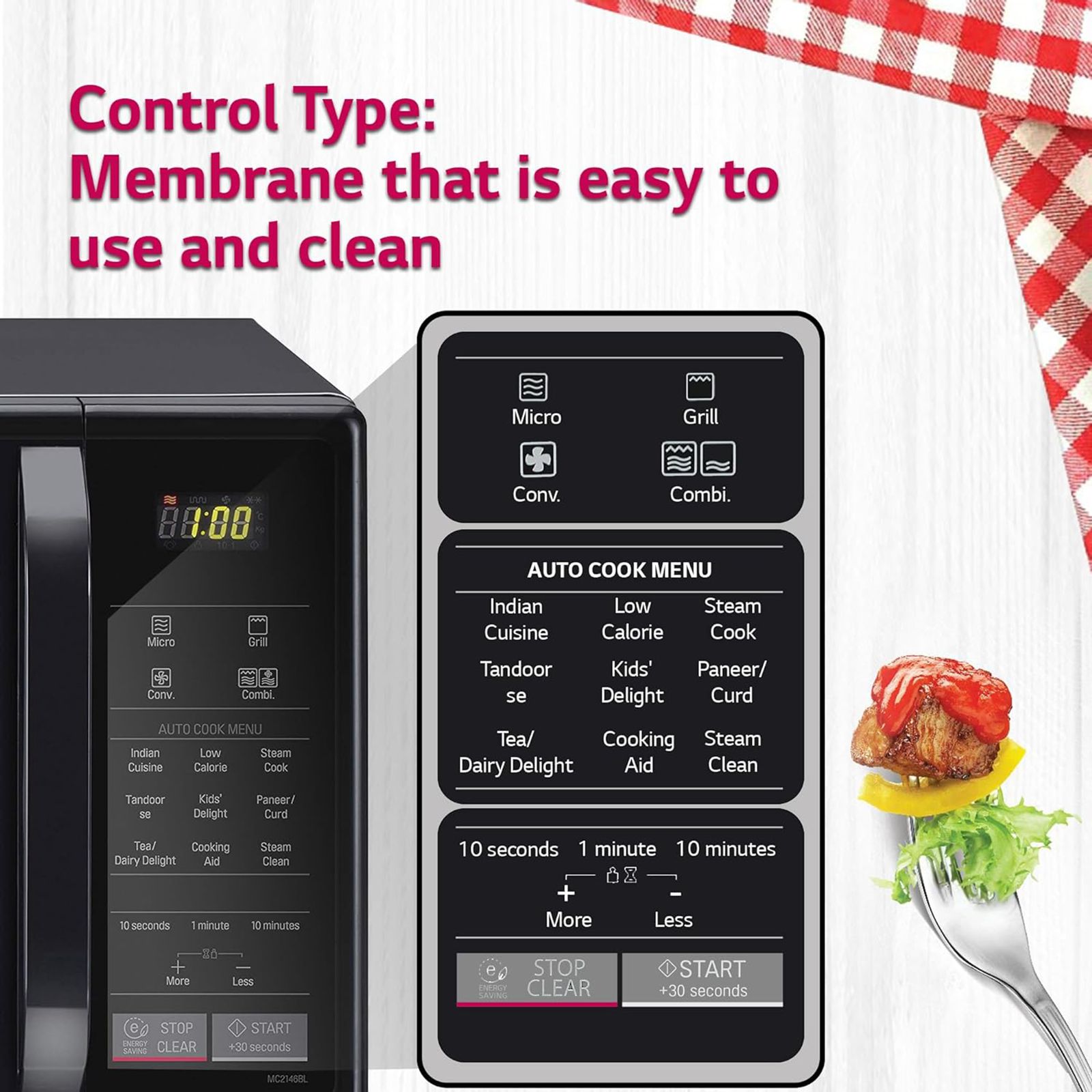LG 21L Convection Microwave Oven with 151 Autocook Menu (MC2146BL, Black) LG 21L Convection Microwave Oven with 151 Autocook Menu (MC2146BL, Black)_11