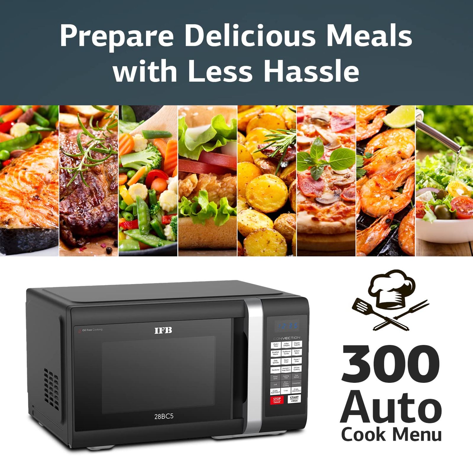 IFB 28L Convection Microwave Oven with 300 Auto Cook Menus (28BC5, Black) IFB 28L Convection Microwave Oven with 300 Auto Cook Menus (28BC5, Black)_14