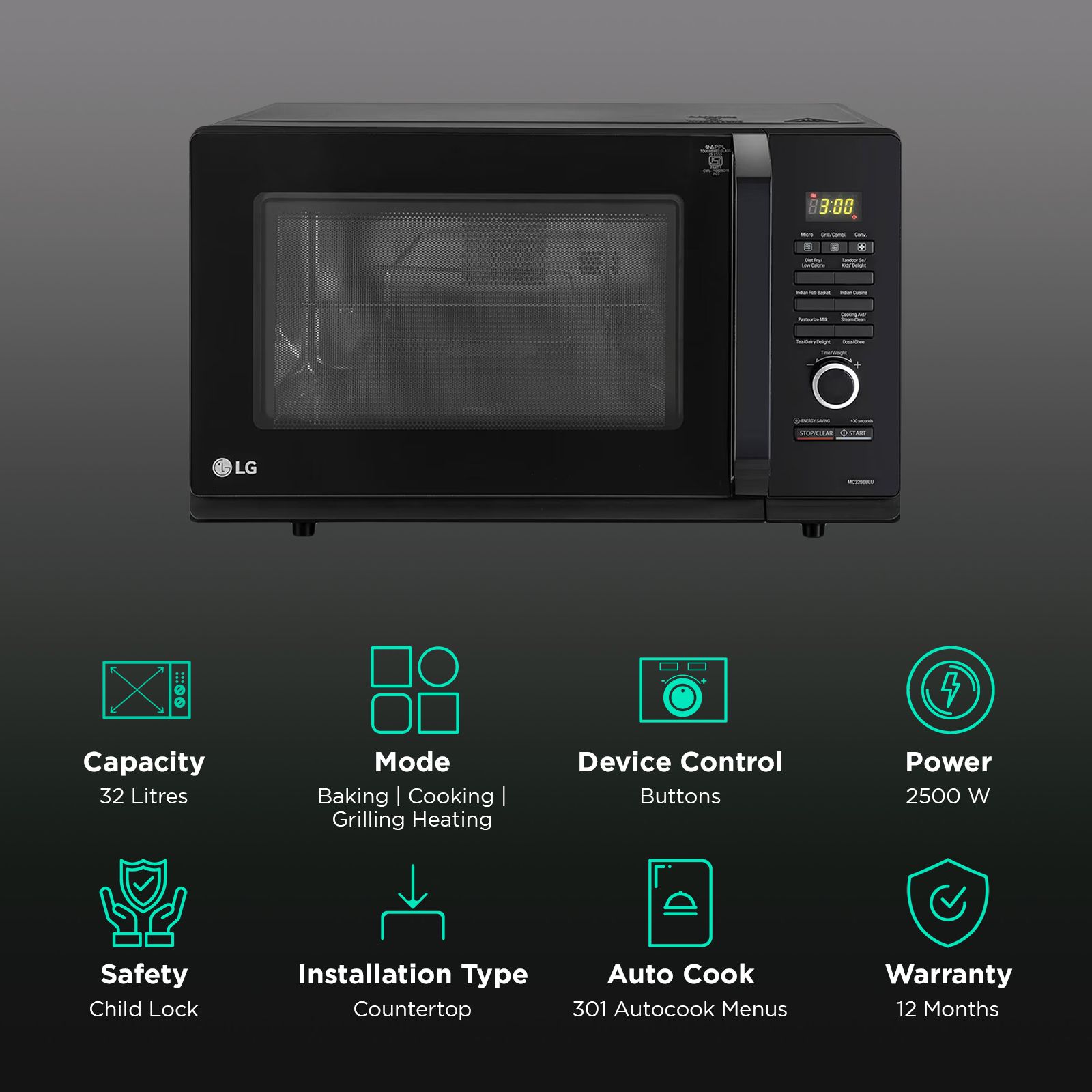 LG 32L Convection Microwave Oven with Diet Fry (MC3286BLU, Black) LG 32L Convection Microwave Oven with Diet Fry (MC3286BLU, Black)_3