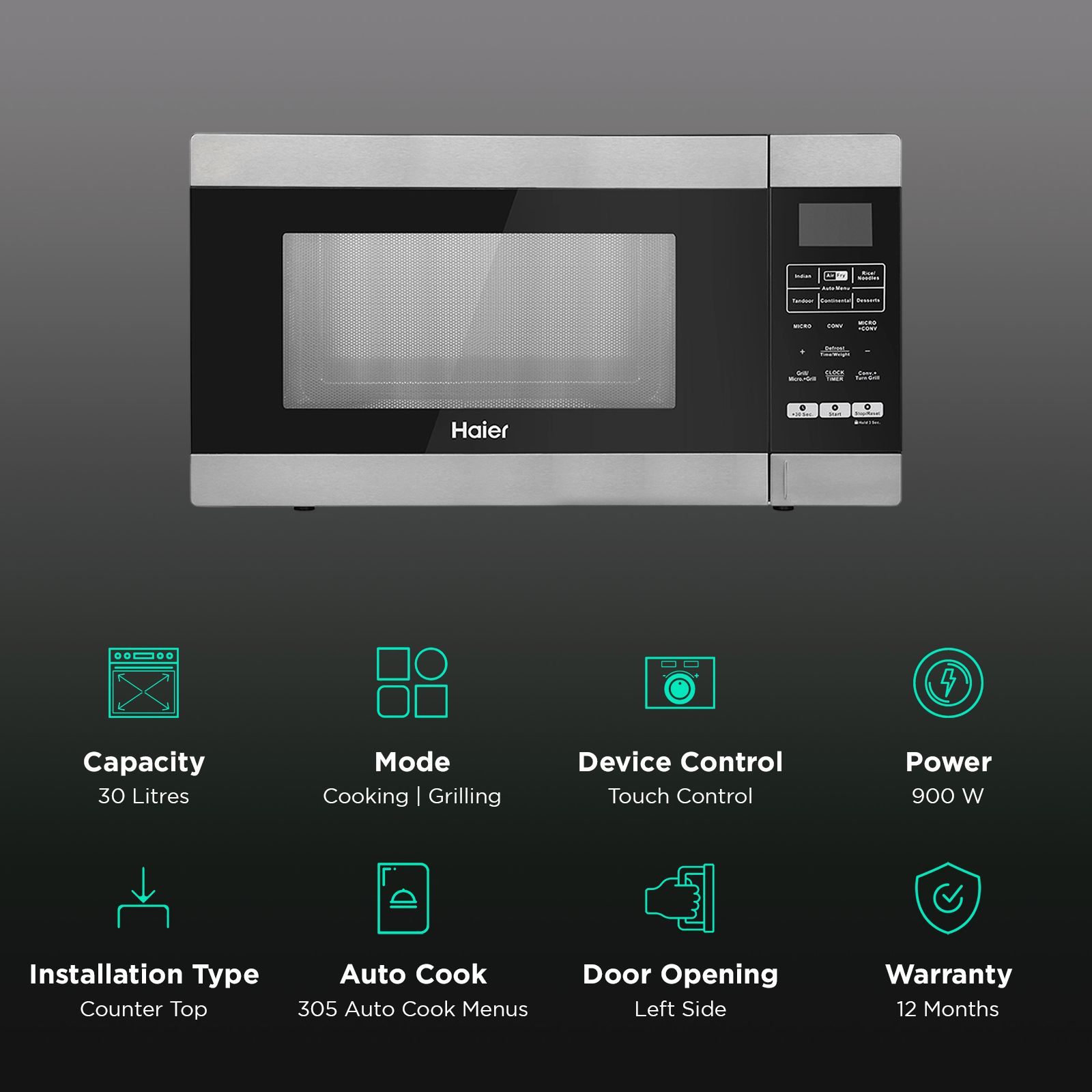Haier 30L Convection Microwave Oven with 305 Auto Cook Menu (HIL3001ARSB, Black)_3