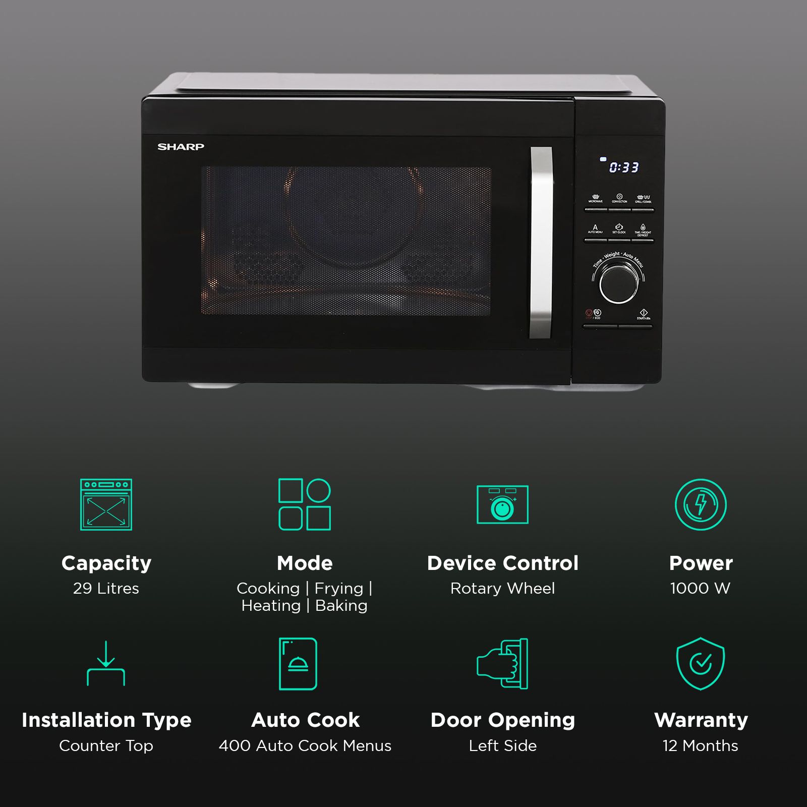SHARP Kamando-C29 29L Convection & Grill Microwave Oven with Healthy Fry (R-929KN-K/W, Black & White) SHARP Kamando-C29 29L Convection & Grill Microwave Oven with Healthy Fry (R-929KN-K/W, Black & White)_3