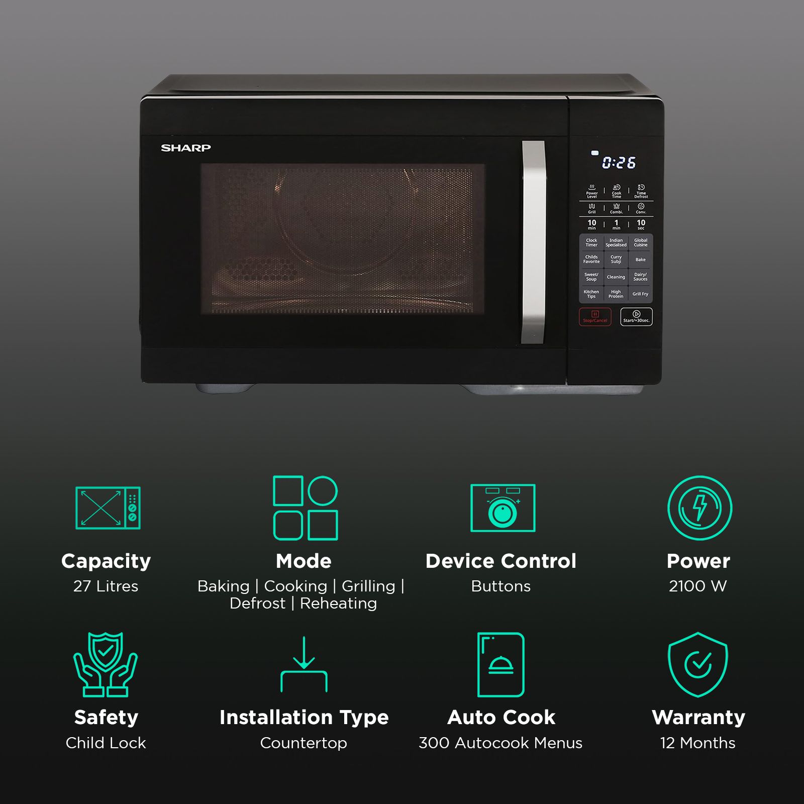 SHARP Kamando-C27 27L Convection Microwave Oven with Healthy Fry (R-827KN-K, Black) SHARP Kamando-C27 27L Convection Microwave Oven with Healthy Fry (R-827KN-K, Black)_3