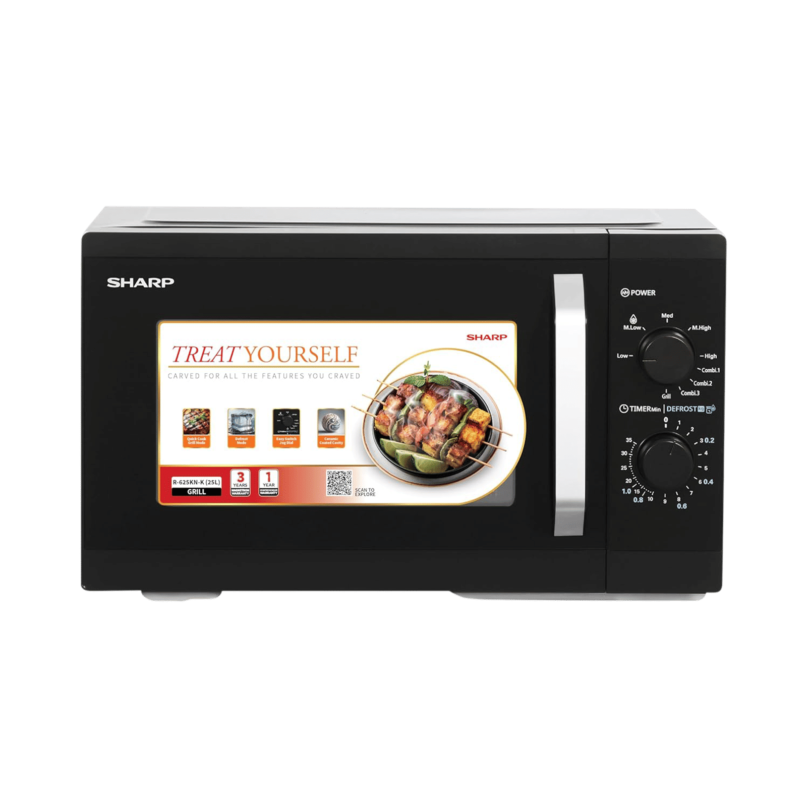 SHARP Hikari-G25 25L Grill Microwave Oven with Quick Start (R-625KN-K/W, Black & White)_1