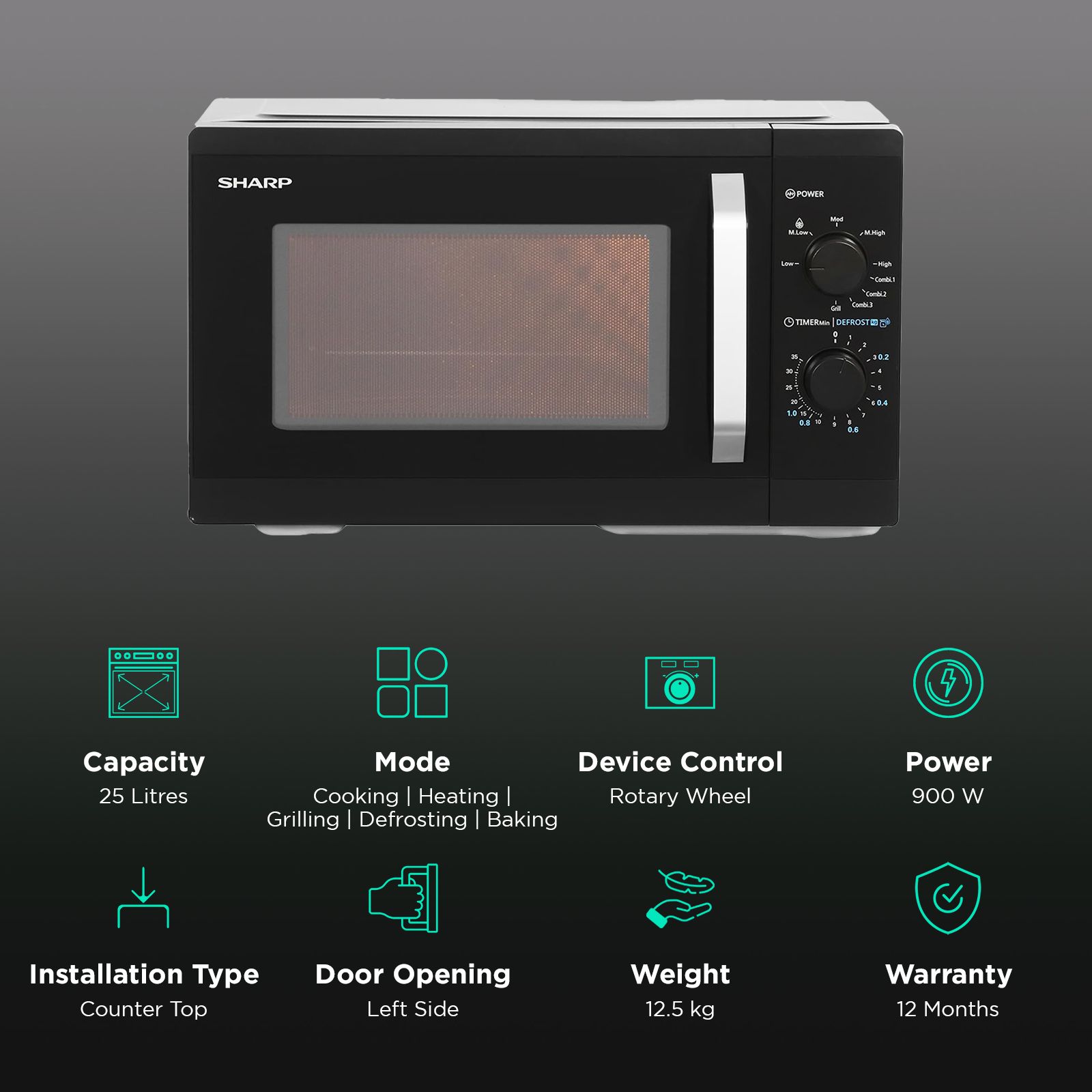 SHARP Hikari-G25 25L Grill Microwave Oven with Quick Start (R-625KN-K/W, Black & White)_3