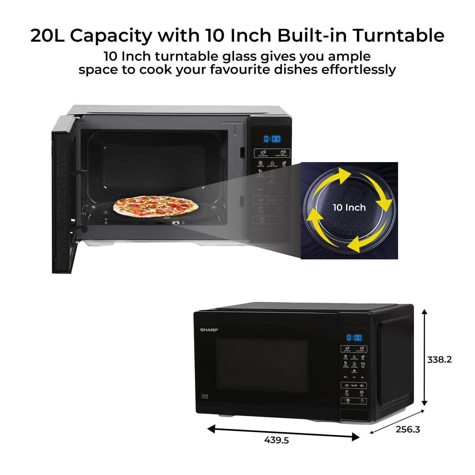 SHARP Sakura-S20 20L Solo Microwave Oven with Quick Start (R-220KN-K, Black)_13