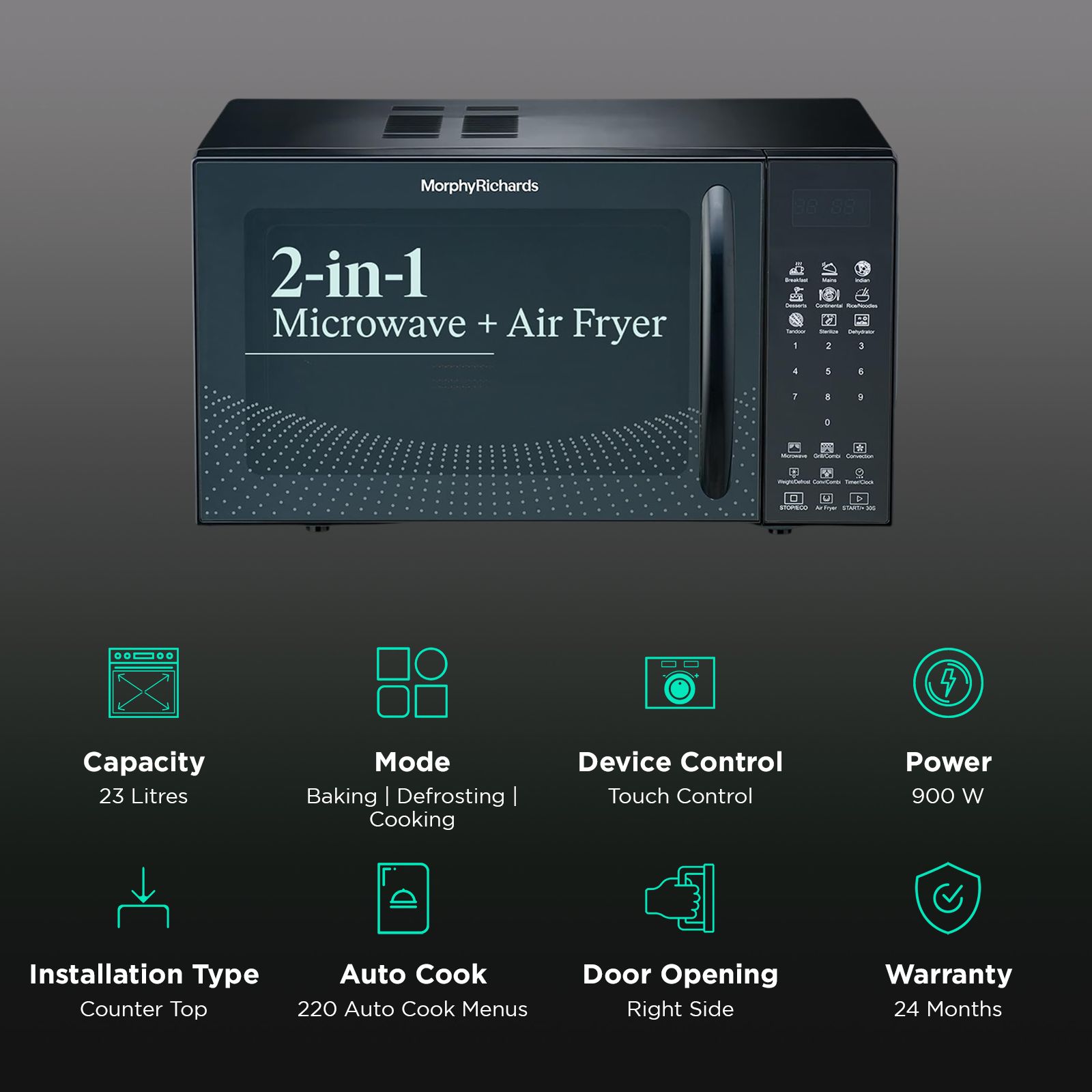 morphy richards Air 23CGAD 23L Convection Microwave Oven with In-Built Air Fryer(Black) morphy richards Air 23CGAD 23L Convection Microwave Oven with In-Built Air Fryer(Black)_3