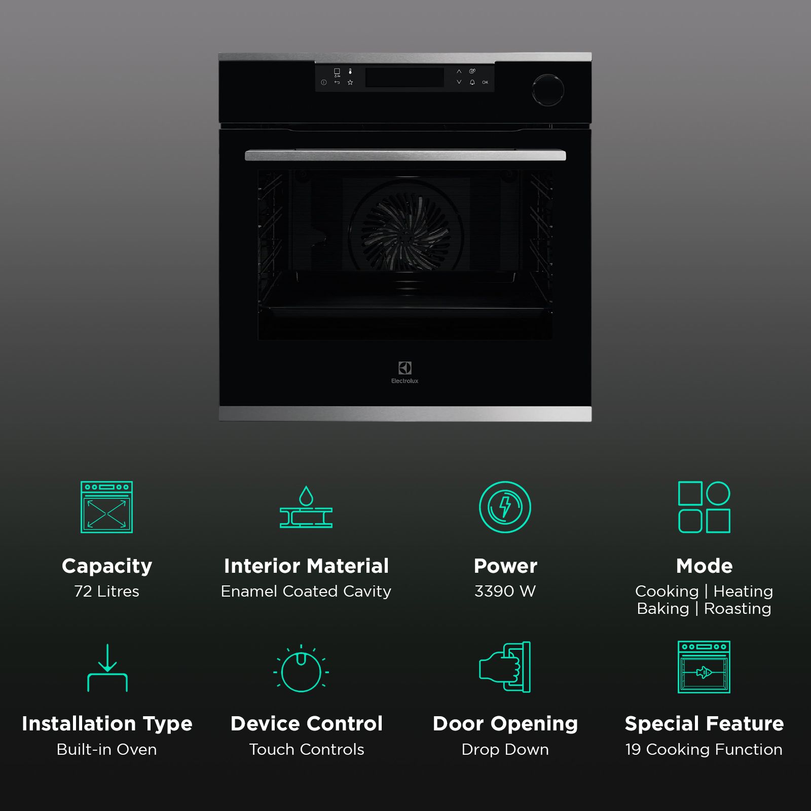 Electrolux UltimateTaste 700 72L 60cm Built-in Microwave with LCD Screen Functions (KOCBP21XA, Black) Electrolux UltimateTaste 700 72L 60cm Built-in Microwave with LCD Screen Functions (KOCBP21XA, Black)_3