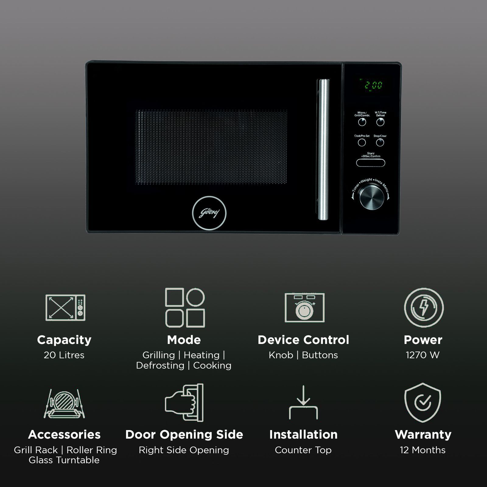Godrej GMX 20 GA9 PLM 20L Grill Microwave with 111 Autocook Menu (52141502SD00019, Black)_3