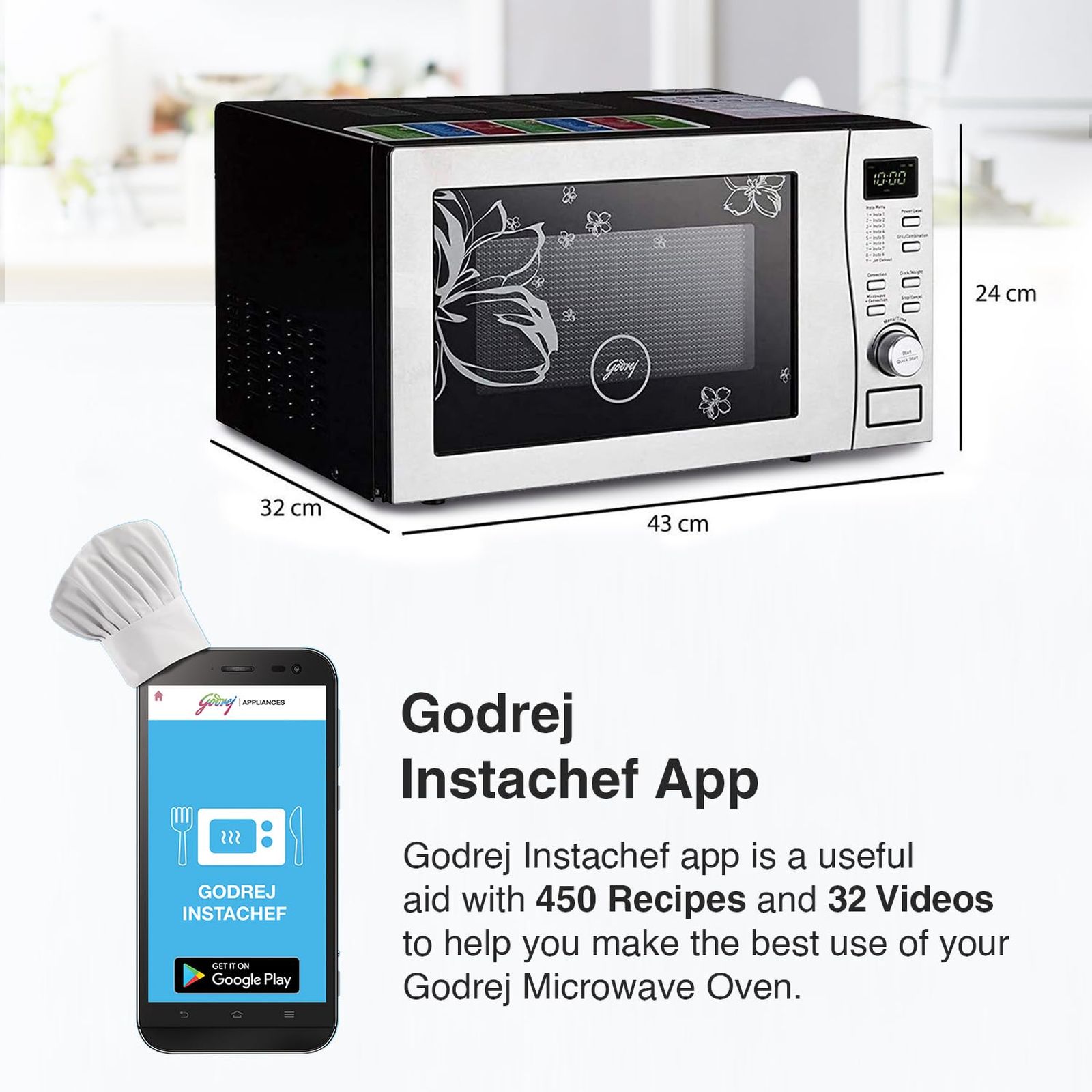 Godrej 19L Convection Microwave Oven with 4 Step Cooking (GMX 519 CP1 PZ , White Rose) Godrej 19L Convection Microwave Oven with 4 Step Cooking (GMX 519 CP1 PZ , White Rose)_11