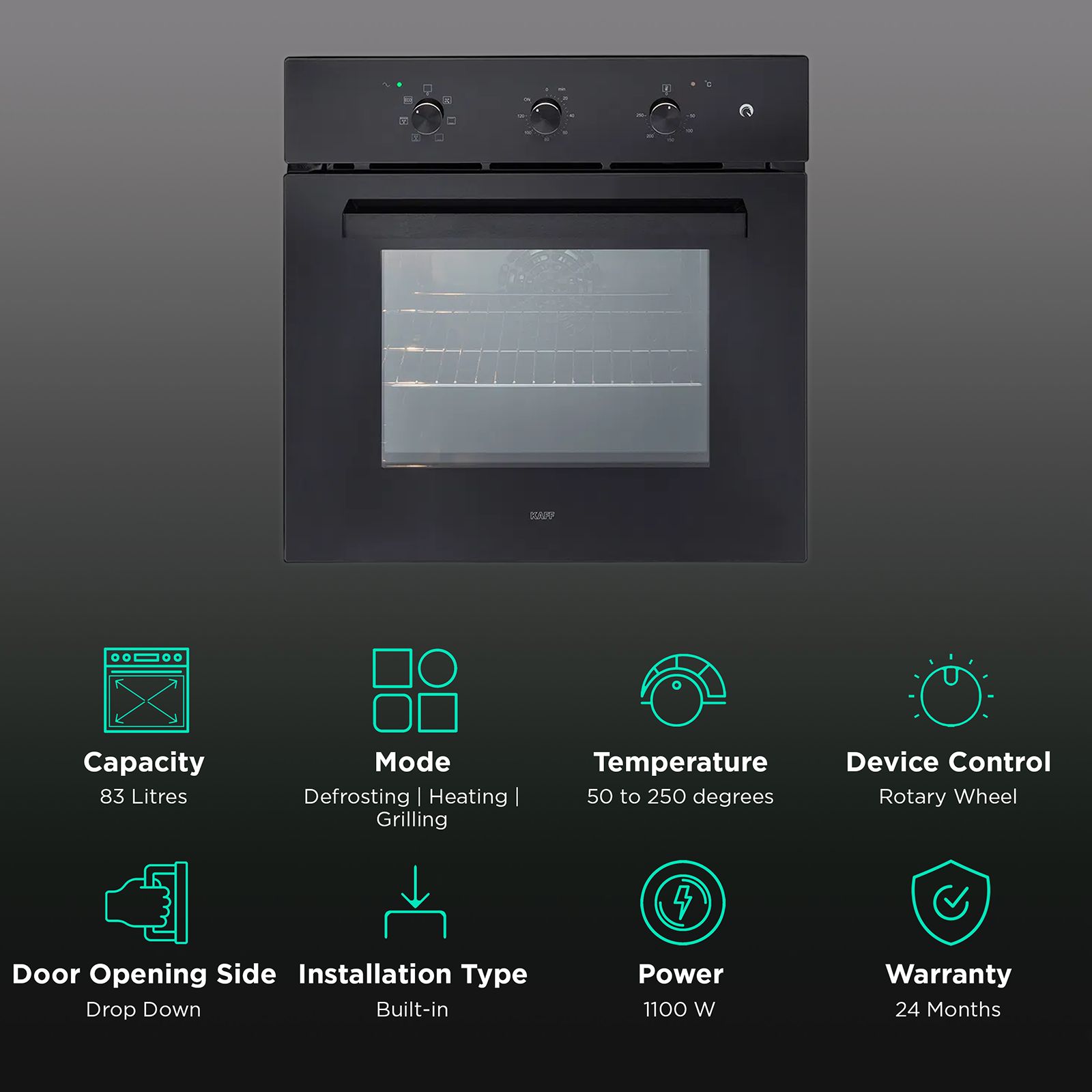 KAFF 83L 60cm Built in Oven with Rotary Control Dials (OV83ML7, Black)_3