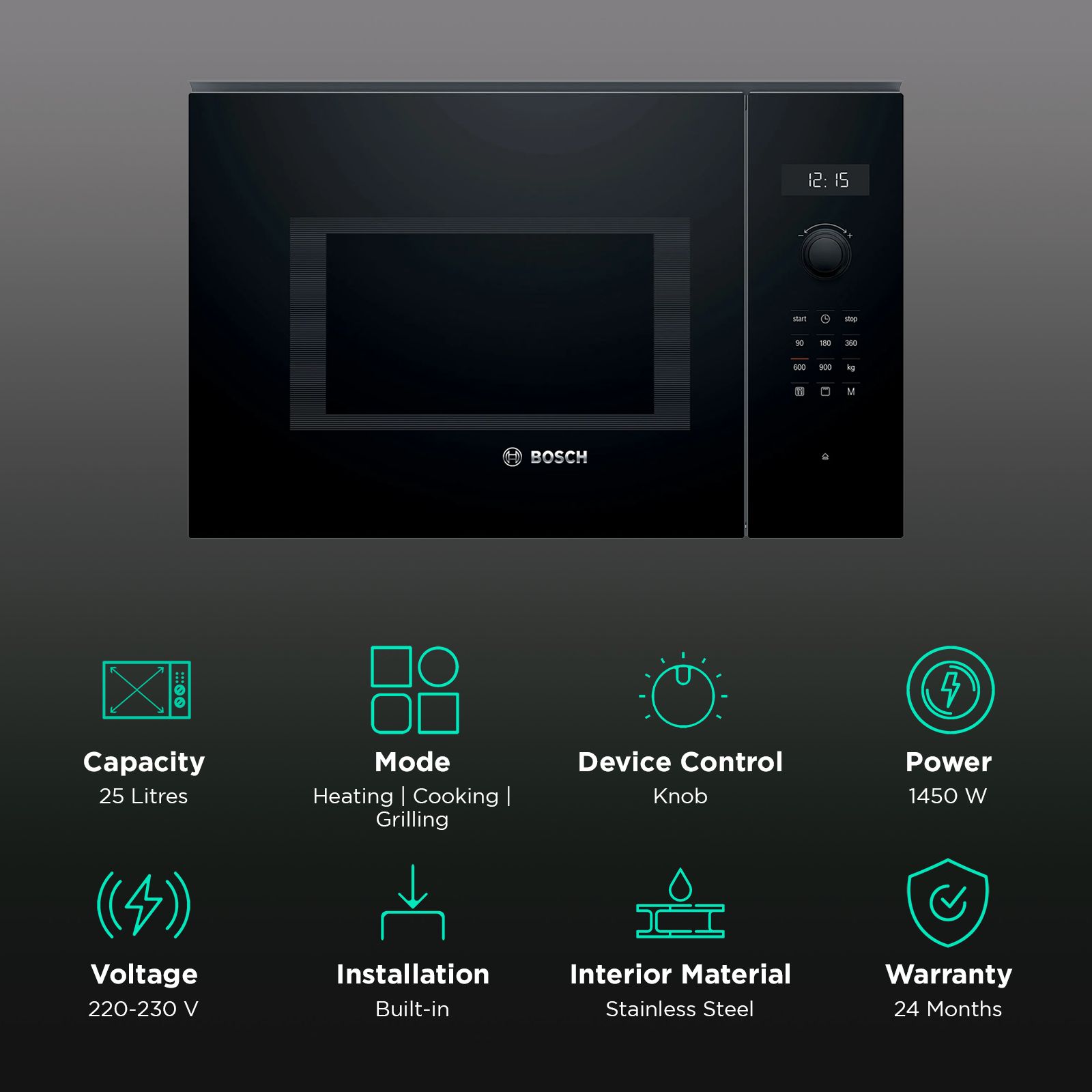 BOSCH Series 6 25L Built-in Microwave with Integral Cooling Fan (BEL554MB0I, Black) BOSCH Series 6 25L Built-in Microwave with Integral Cooling Fan (BEL554MB0I, Black)_3