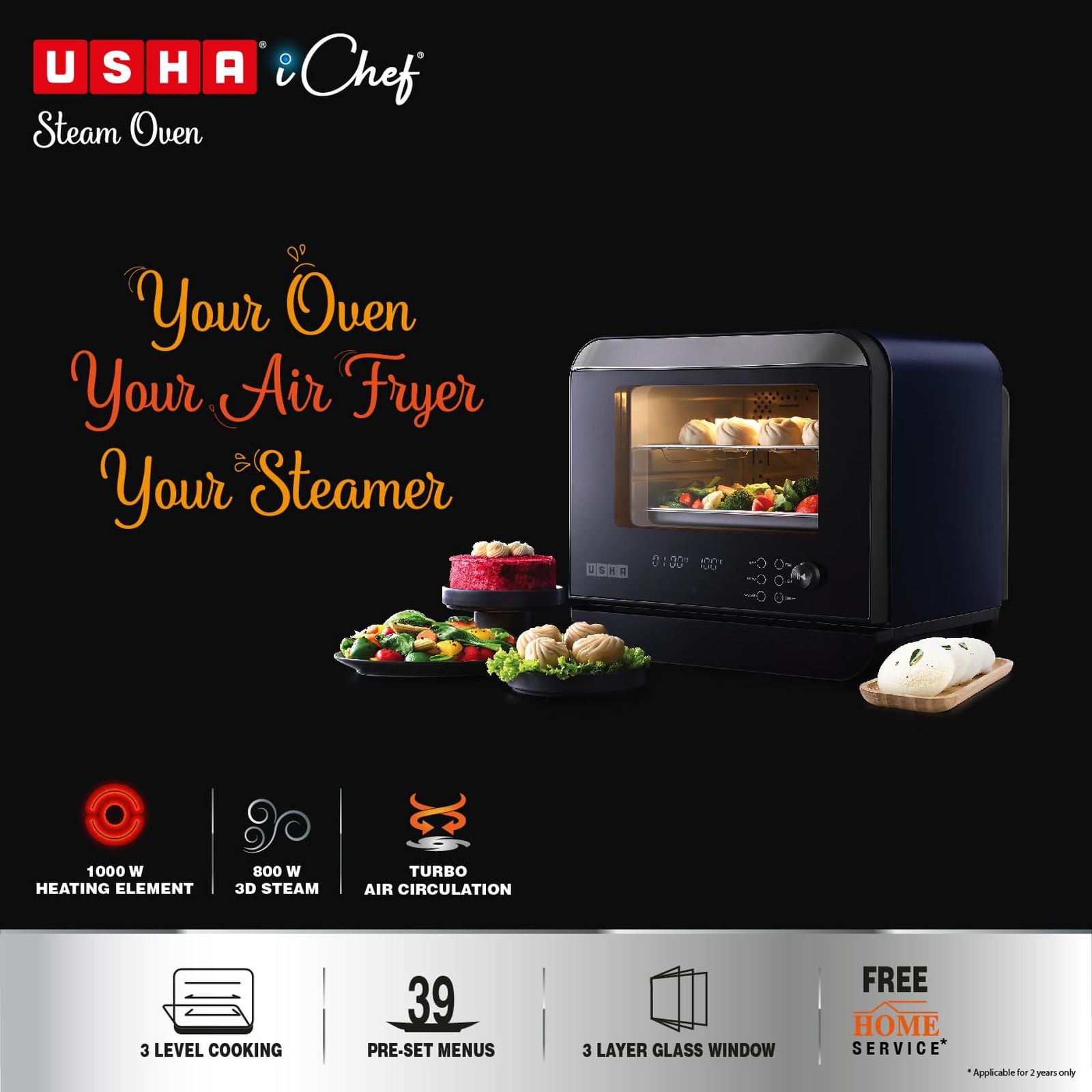 USHA iChef 18L Steam Oven with Turbo Air Circulation (4055ICHEFSO18L08N, Blue) USHA iChef 18L Steam Oven with Turbo Air Circulation (4055ICHEFSO18L08N, Blue)_8