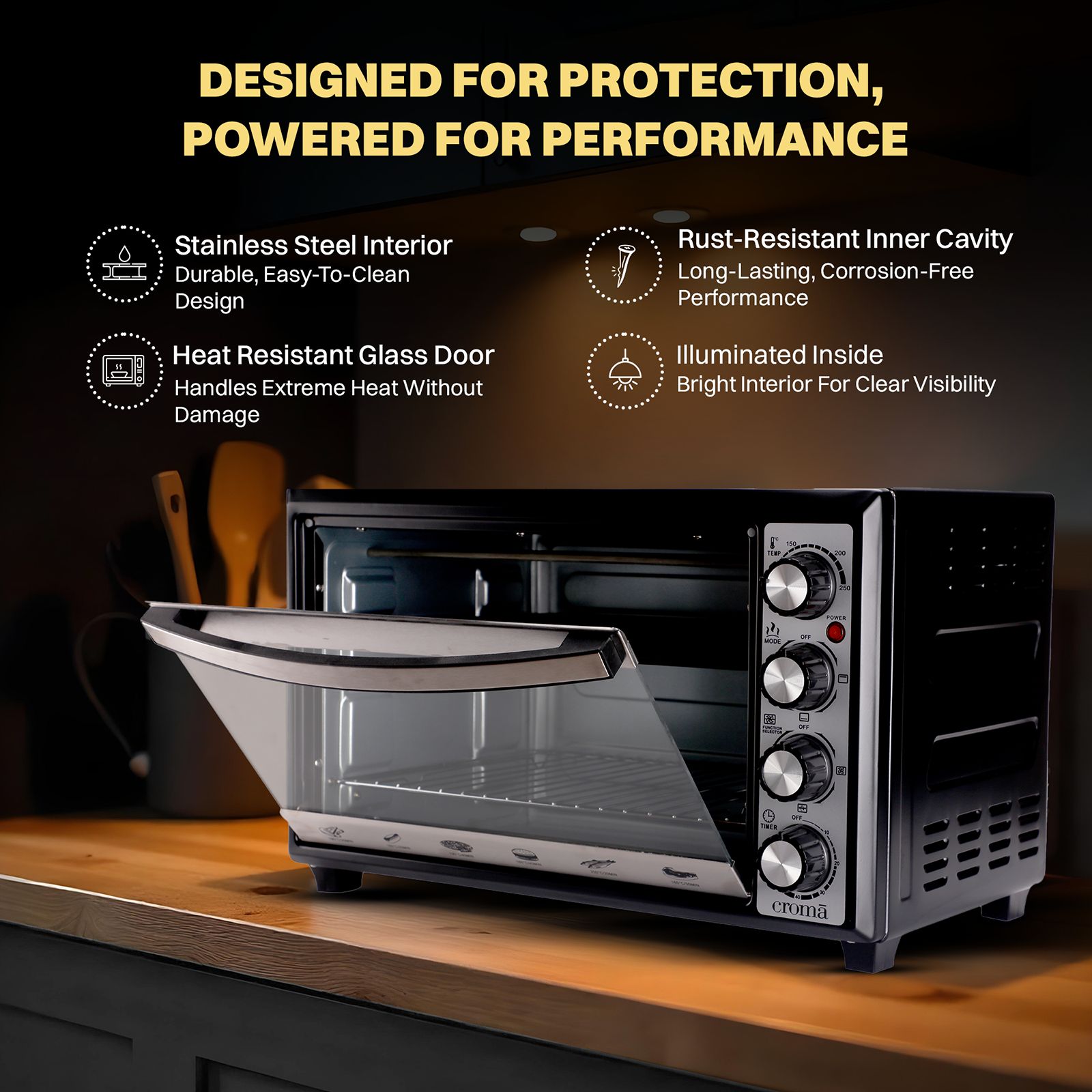 Croma 33L Oven Toaster Grill with Motorized Rotisserie (Black & Silver)_6