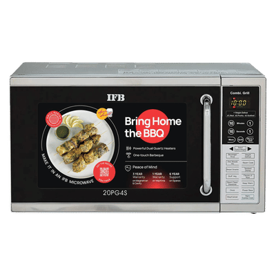 IFB 20L Grill Microwave Oven with 61 Autocook Menus (20PG4S, Metallic Silver)