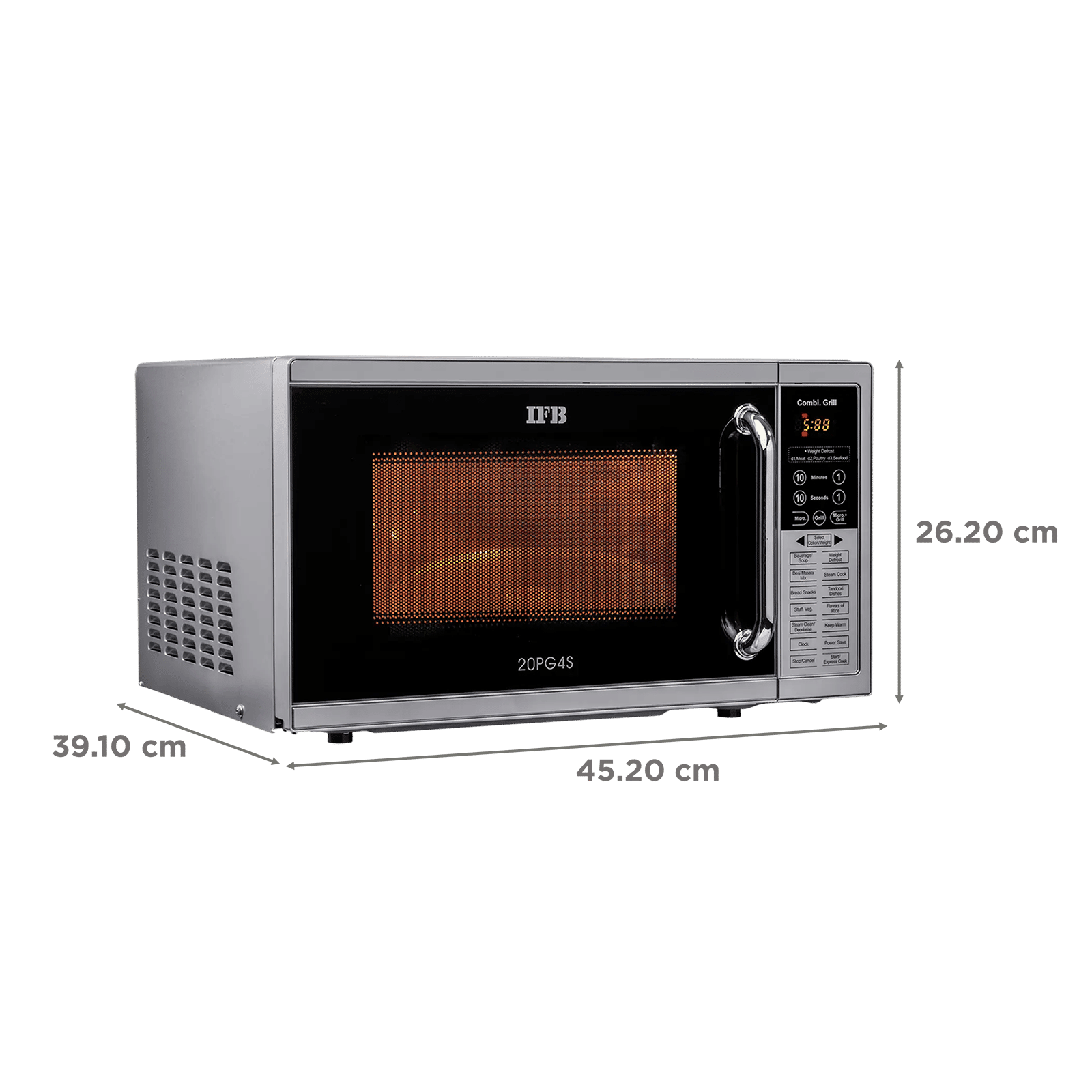 IFB 20L Grill Microwave Oven with 61 Autocook Menus (20PG4S, Metallic Silver)_3